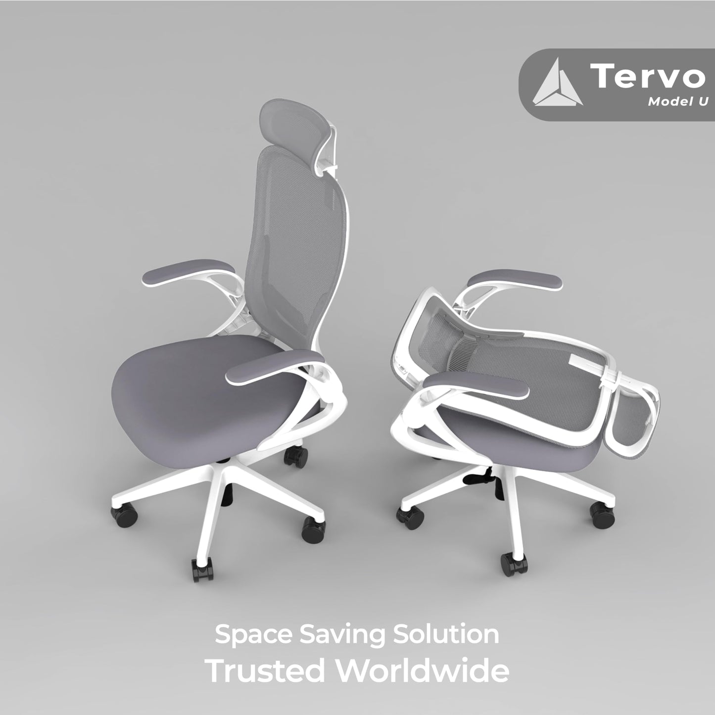 Tervo Model U | Folding Office Chair for Small Spaces | Ergonomic Design with High Rebound Mesh | Computer Desk Chair for Gaming | For Adults & Kids | Foldable & Compact with Flip Up Arms