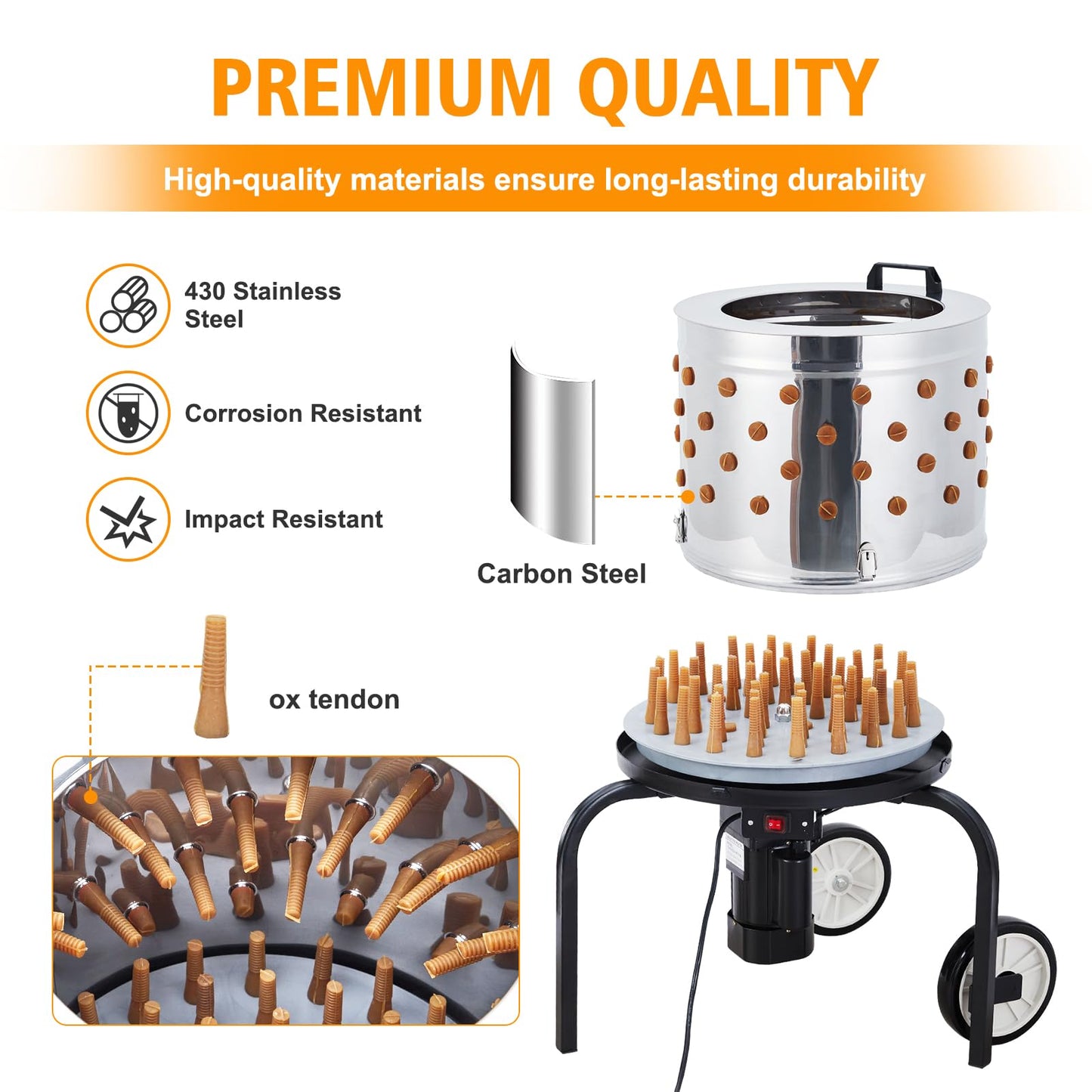 ActiveTrail 20" Stainless Steel Chicken Plucker Machine, 106 Soft Rubber Fingers, 550w Poultry Plucker with Wheels for Farm & Restaurant
