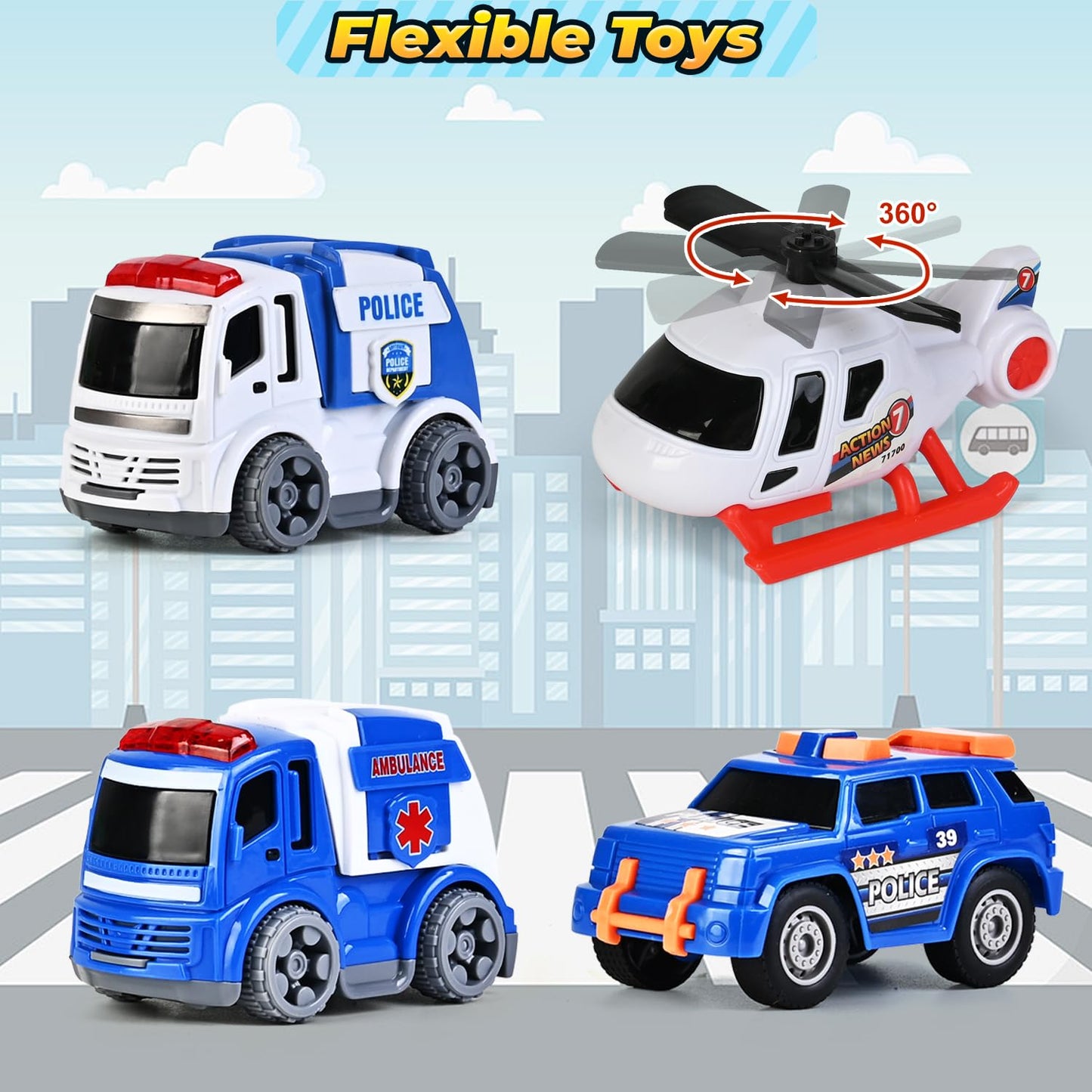 ShyLizard Toddlers Truck Toys,Boy Toys Gifts for 1 2 3 Years Old,5 in 1 City Police Transport Truck with Lights & Sounds,Ideal Birthday for Baby Toddler 12-18M+