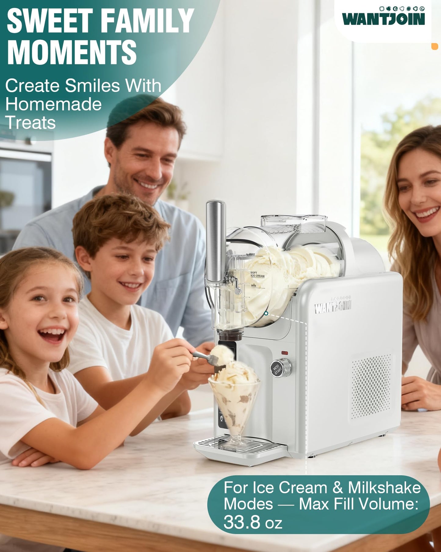 WantJoin 2-in-1 Slushie Machine – 72 oz White Frozen Drink Machines with 6 Preset Modes, No Ice Needed, Quiet and Simple Knob Operation, Frozen Drink Maker for Ice Cream, Margarita & Slushy