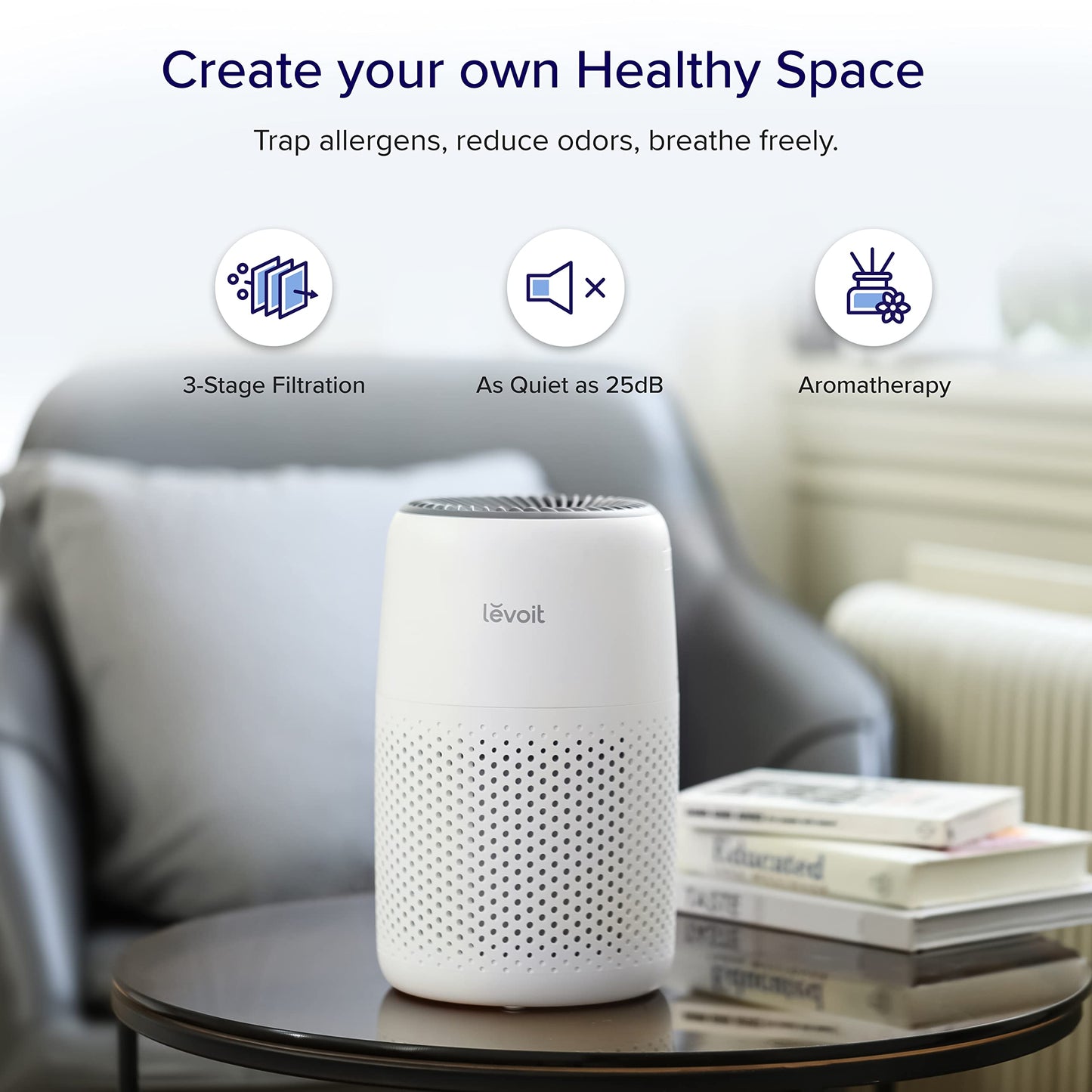LEVOIT Air Purifiers, 1005 sq.ft, White & Air Purifiers for Bedroom Home, HEPA Freshener Filter Small Room Cleaner with Fragrance Sponge, White