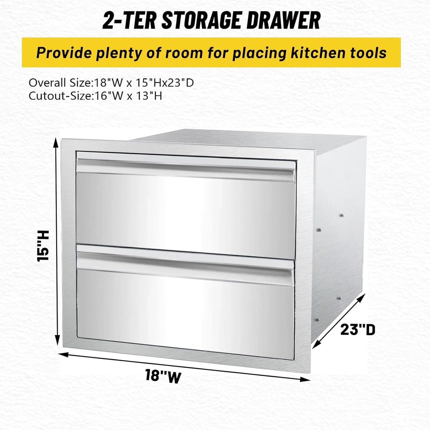 yuxiangBBQ Stainless Steel Outdoor Kitchen Double Drawer, 18W 15H 23D Double Wall Kitchen Cabinet Grill Station or Grill Island