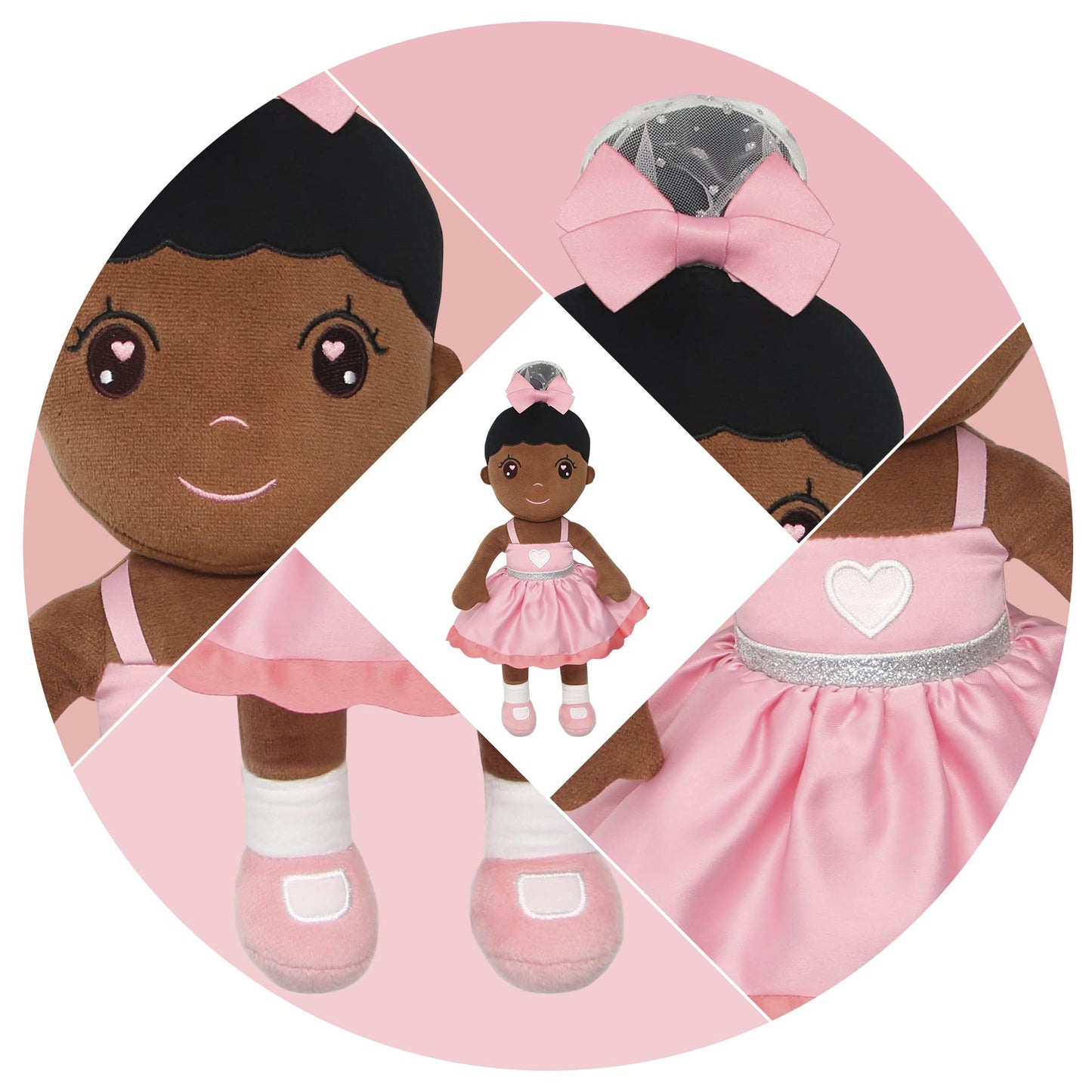 Maxshop Plush Dolls 17'' First Baby Doll for Kids Super Soft Plush Toy (Pink Dress Princess Black Doll)