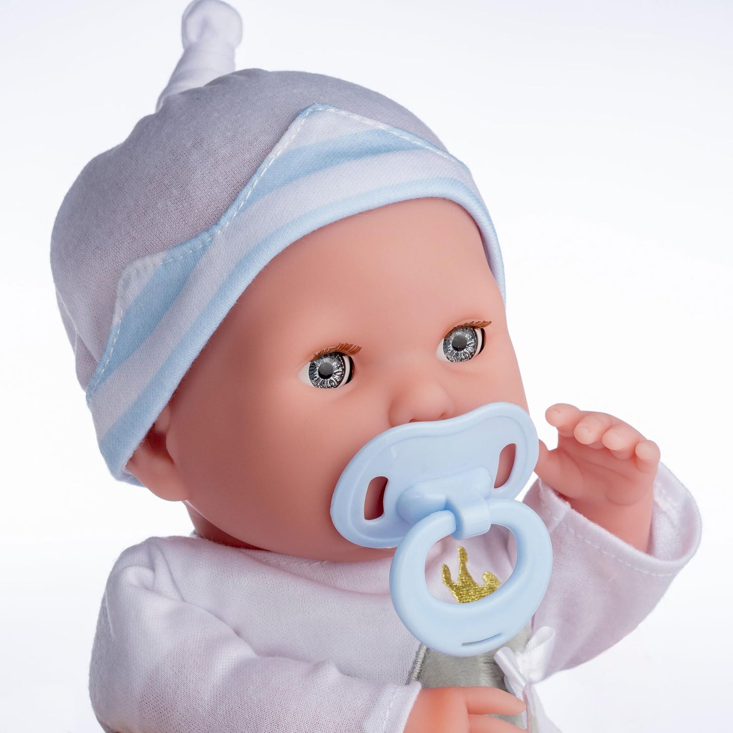 15" Realistic Soft Body Baby Doll with Open/Close Eyes | JC Toys - Berenguer Boutique | 10 Piece Gift Set with Bottle, Rattle, Pacifier & Accessories | Blue | Ages 2+