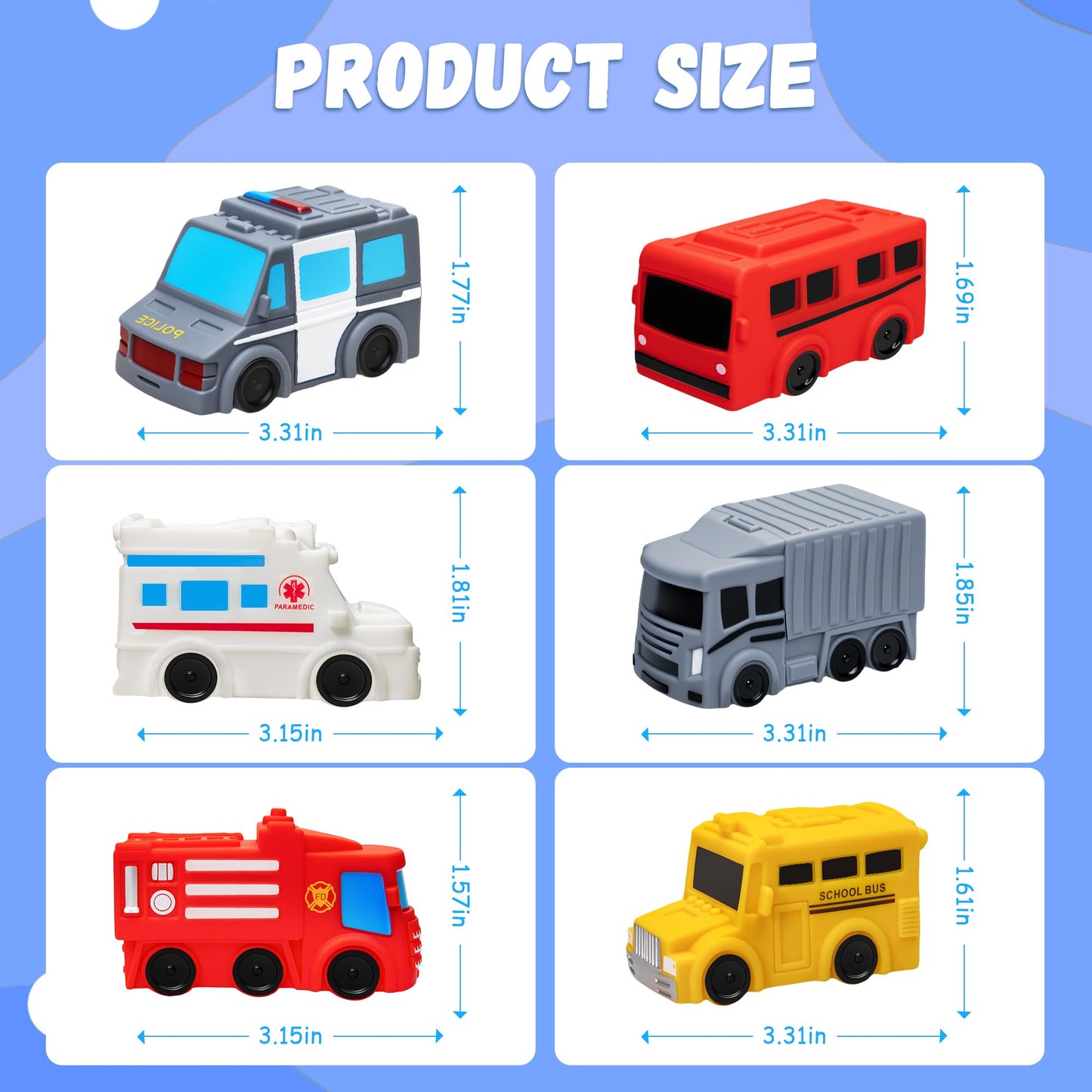 Mold Free Bath Toys with Mesh Storage Organizer, 6 Packs No Hole Baby & Toddler Bathtub Toys: Water Floating Vehicles Truck School Bus Car Toys, Sealed Soft Silicone Rubber Bath Toys for Kids Ages 0+