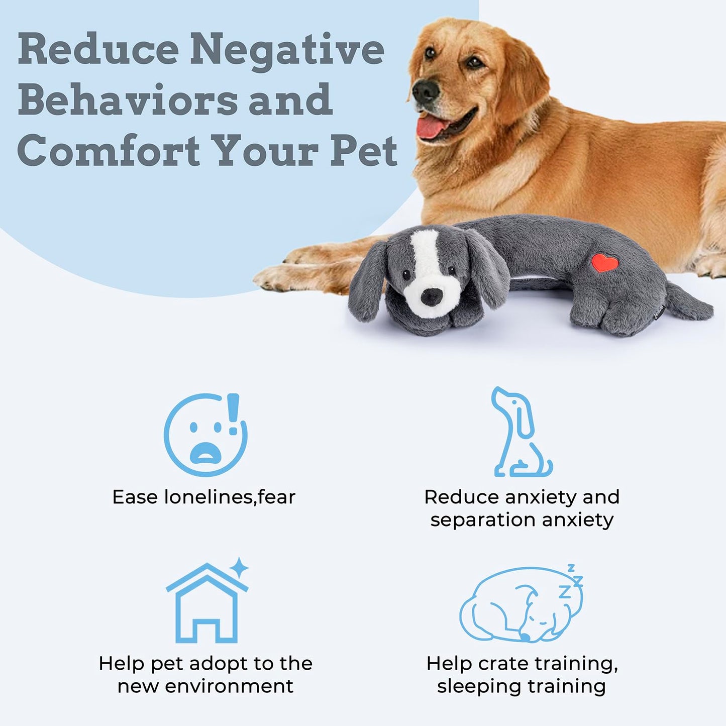 Moropaky Heartbeat Puppy Toys Dog Heartbeat Toy for Anxiety Relief Calming Aid, Heartbeat Stuffed Animal for Puppy Dog Comfort Sleep Aid Crate Training, Puppy Essentials, Dark Gray