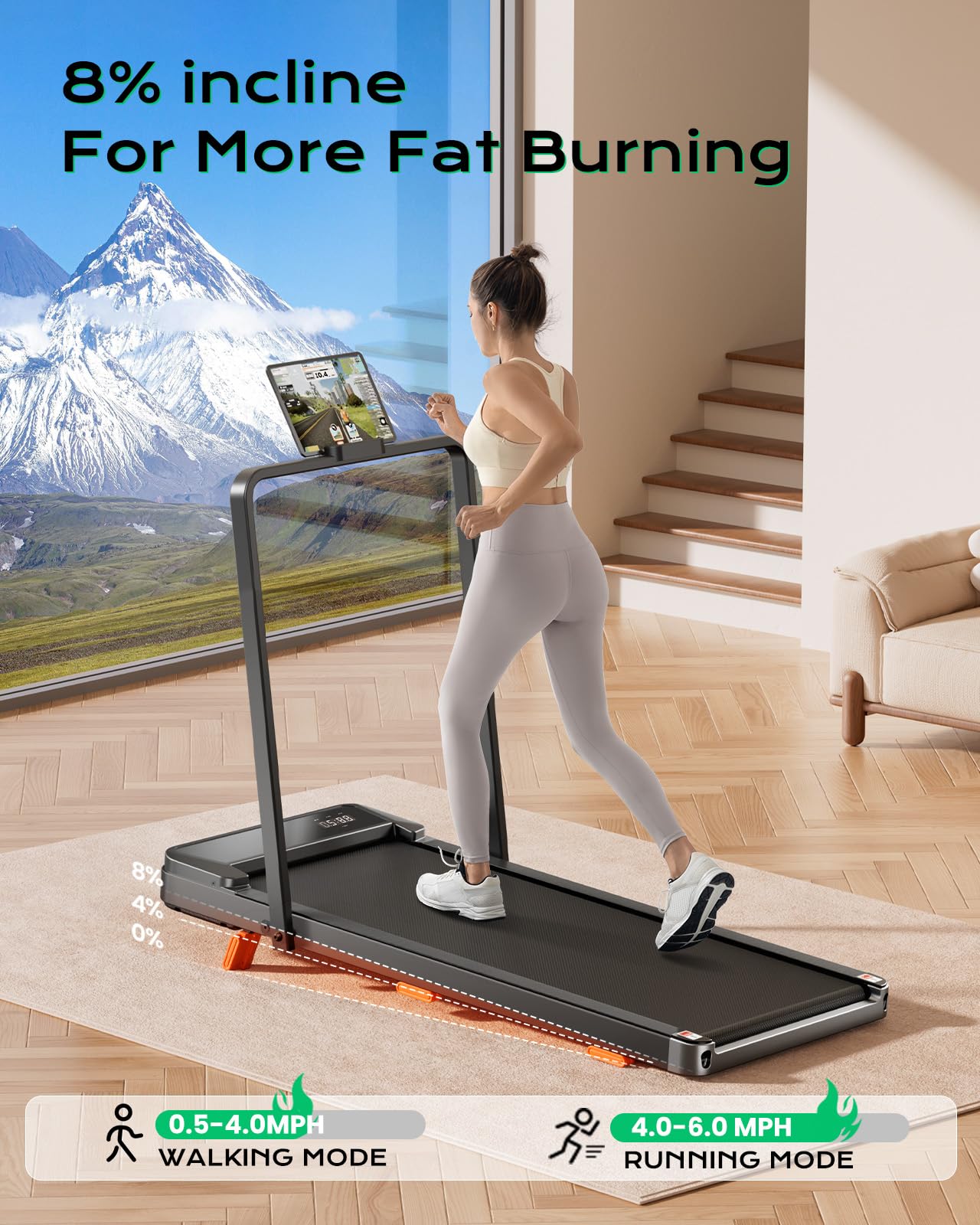TREAFLOW Walking Pad,Treadmill with Incline for Home Office, 2.5HP Portable Under Desk Treadmill with 265 Lbs Capacity,Remote Control, Led Display, Light Black