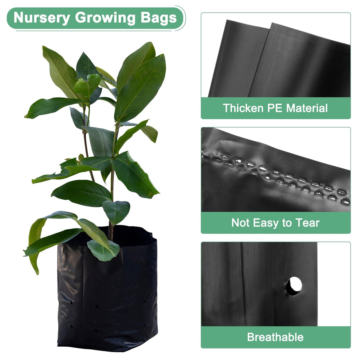 M METERXITY 100-Pack Nursery Growing Bags, 6.7" x 9.8" Thicken Plastic Nursery Bags, Gardening Seed Plant Bags for Potato/Flower/Tomato/Plant Starts/Home Gardening Supplies [Black]