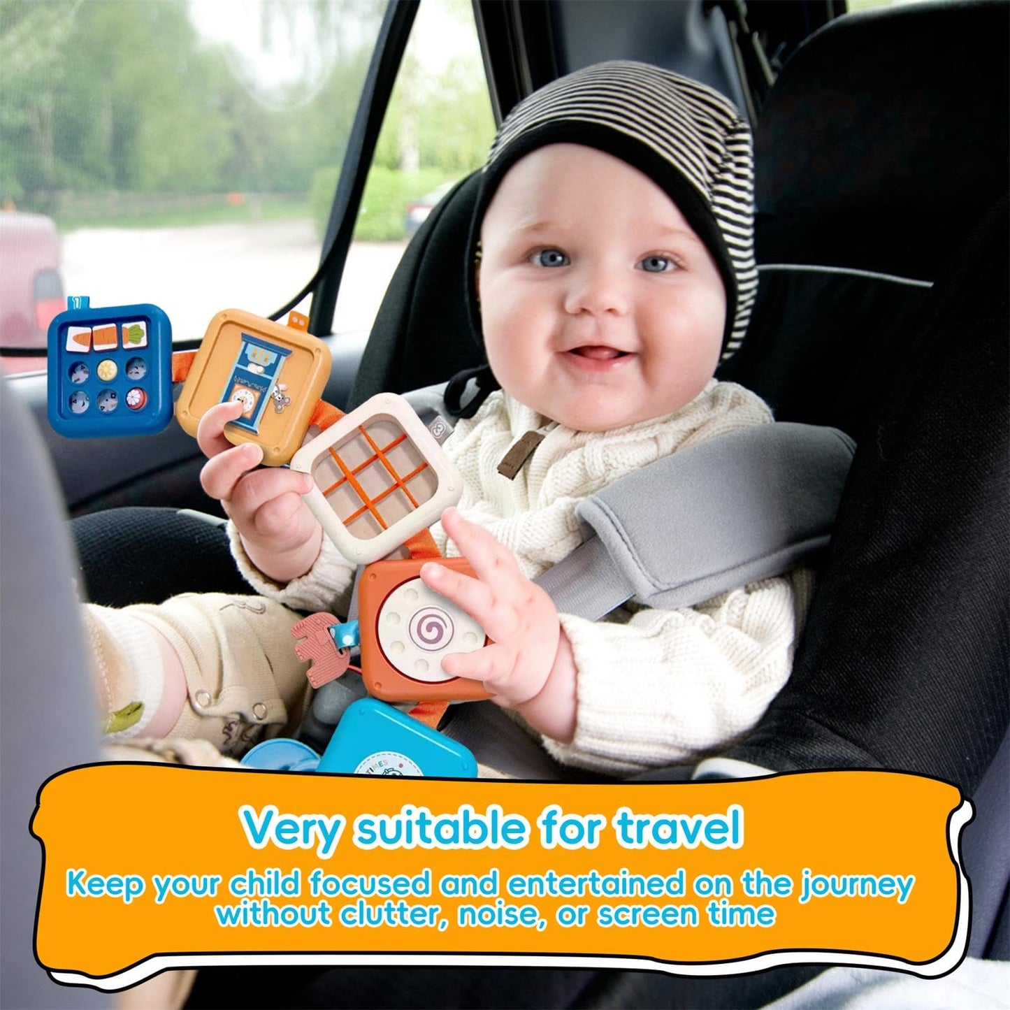 YINGZHIXING Busy Board for 1 2 3 Year Old - Montessori Travel Toy with Fine Motor Activities, Busy Cube Sensory Learning for Toddlers 1-3 - Perfect Baby Boy Girl Gift & Airplane Car Activity