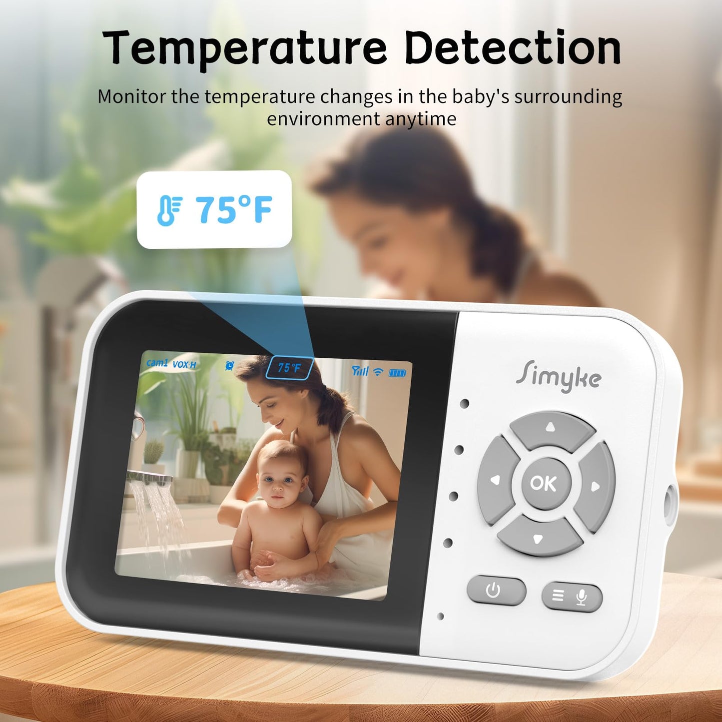 Simyke Video Baby Monitor with Camera No WiFi 1200ft Long Range, 2.8" Plug & Play Diaplay, Auto Night Vision, 5 Lullabies Portable Baby Sound Monitor, Baby Room Use, for Baby/Elderly