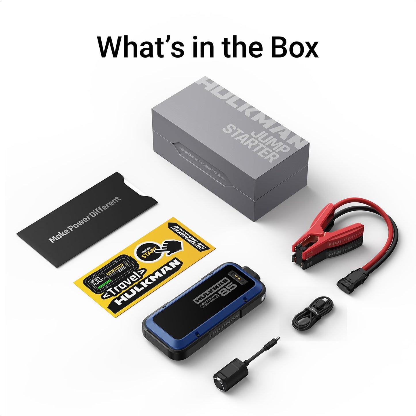 Hulkman Alpha85,Cobalt Blue,2000A 74Wh Smart Jump Starter, 12V Portable Car Battery Booster with 3.3" Display, USB-C Power Pack, 5-Mode Flashlight, Jumper Cables for up to 8.5L Gas/6.0L Diesel