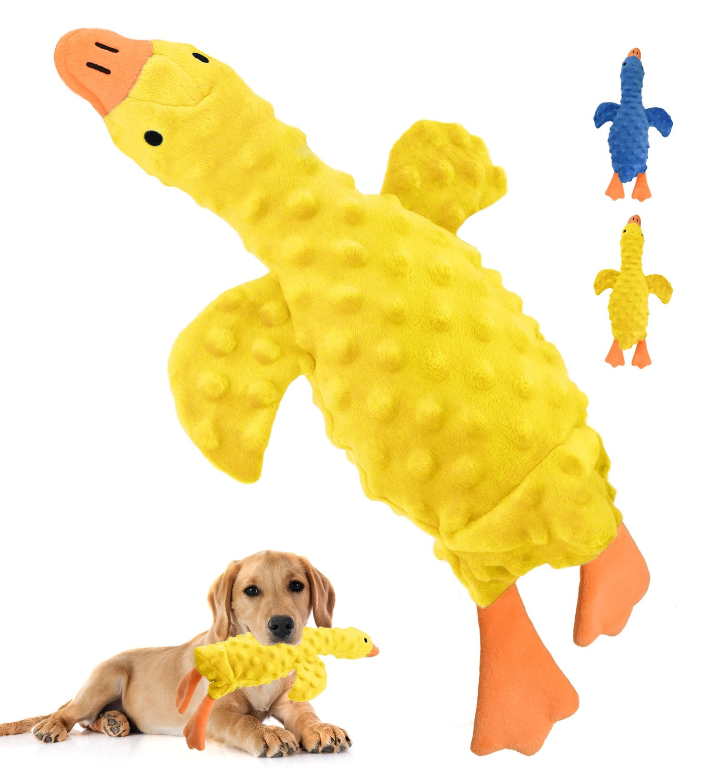 IPTPAS Squeaky Plush Dog Toy for All Breeds, Multifunctional Goose Dog Toy with Honking Sound, Crinkle Paper, Treat Pocket, Durable Soft Stuffed Animal for Chewing, Cuddling, Interactive Play (Yellow)