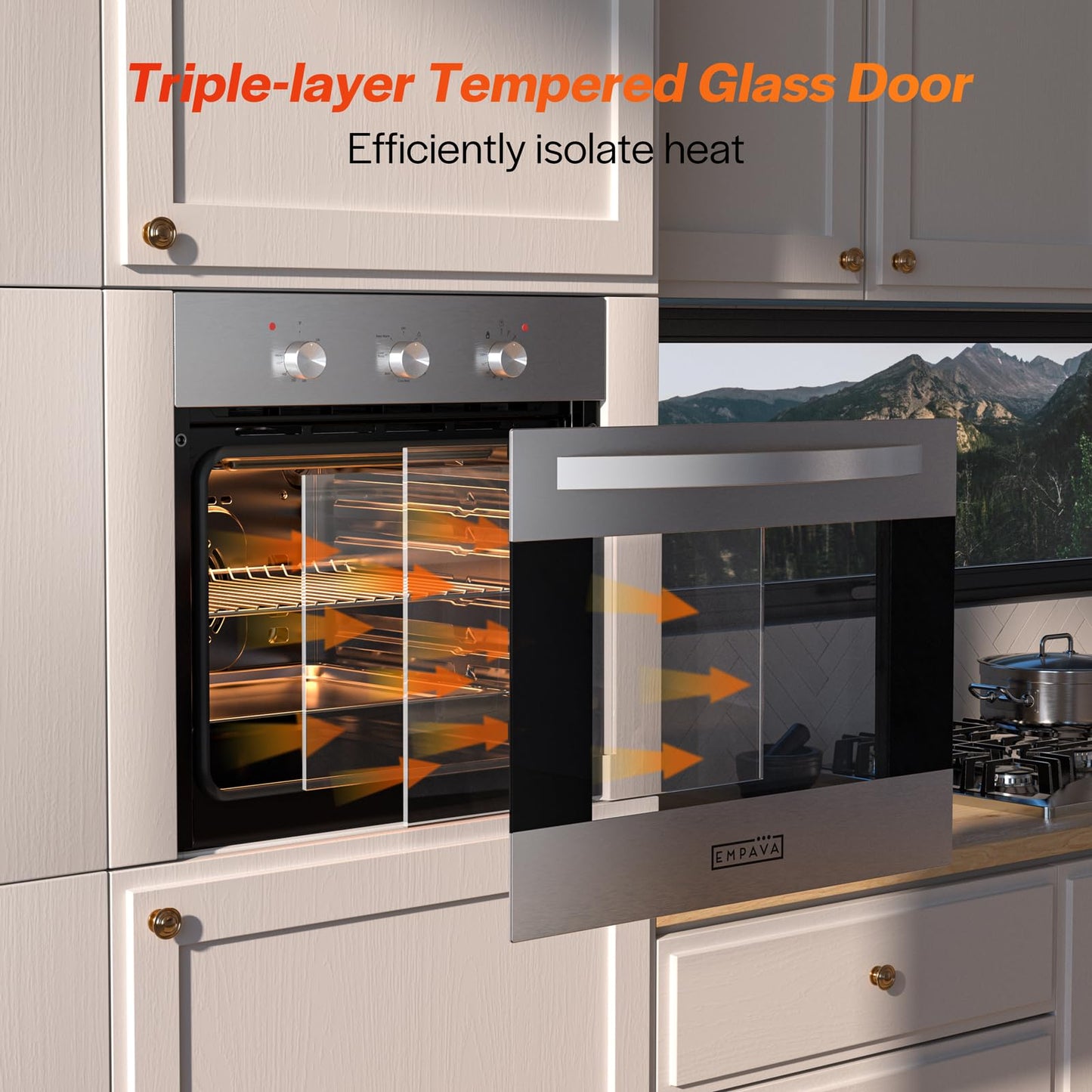 Empava 24 inch Electric Single Wall Oven with 6 Cooking Modes, Convection Fan, Mechanical Knob Control, 2.3 Cu.ft. Capacity, 2800W