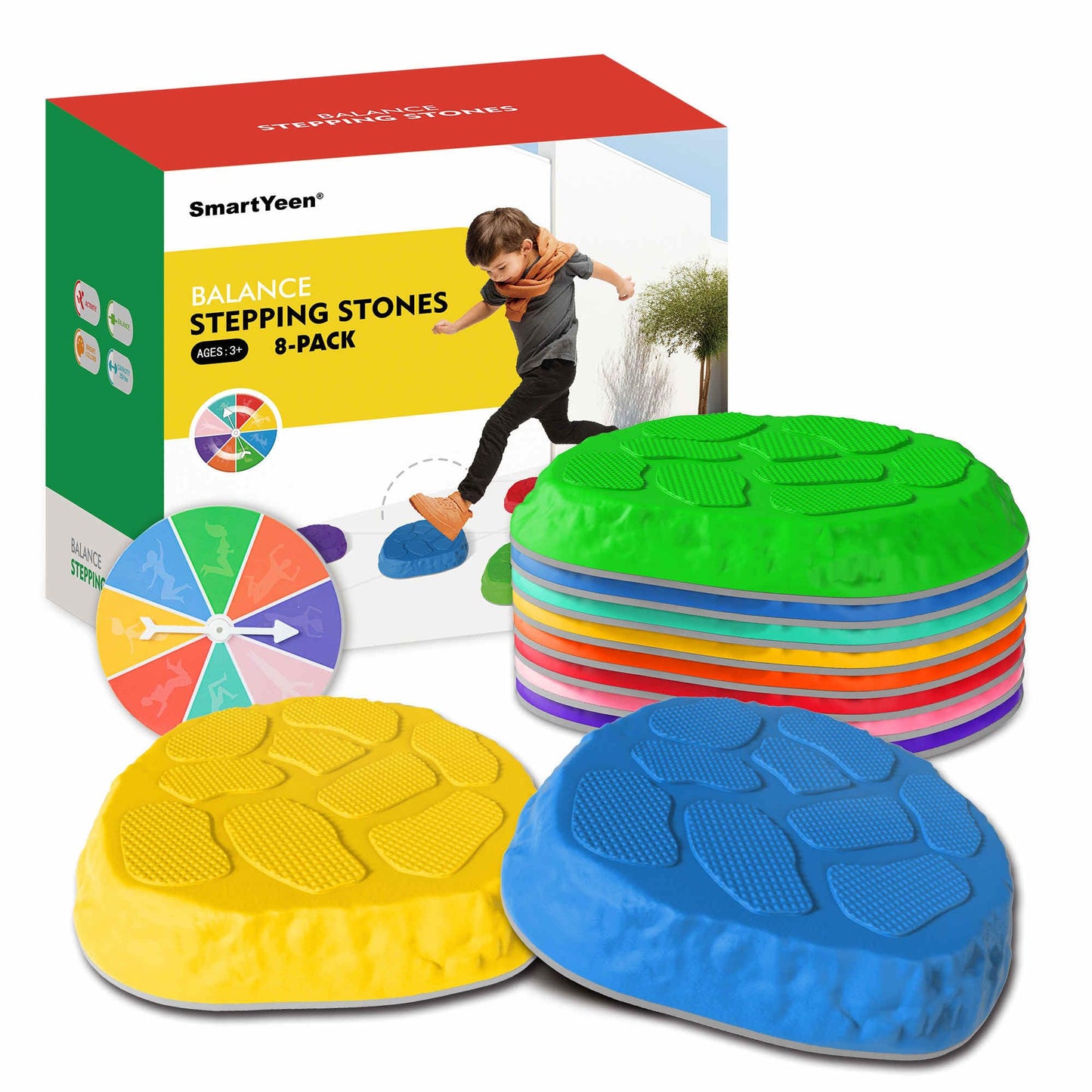 SmartYeen Stepping Stones for kids,8/12 PCS Durable Non-Slip Balance Stones Indoor Outdoor toys for toddlers develope Kids Balance and Coordination Skills