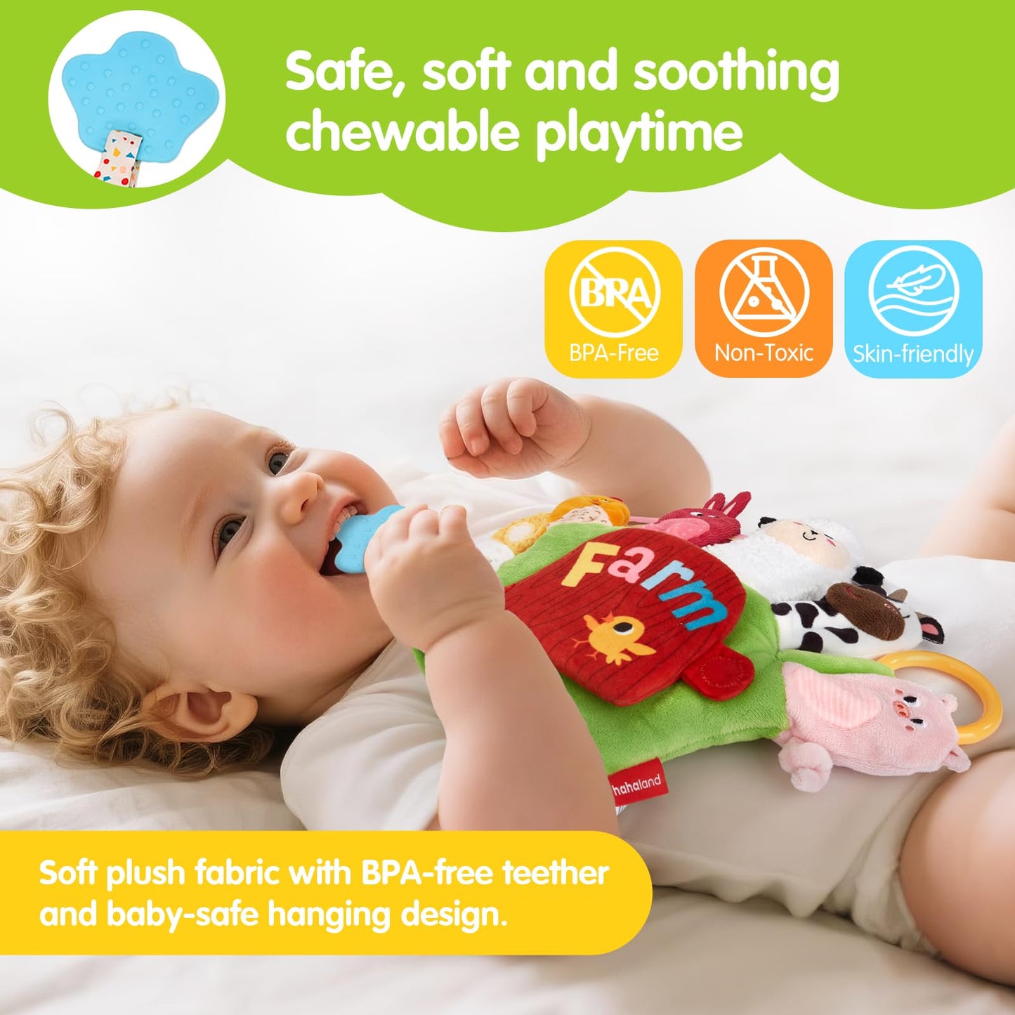 hahaland Baby Sensory Toys 6-12 Months – Montessori Farm Animal Hand Puppets with Rattle, Crinkle, Teether, Mirror – Multi-Sensory Infant Toys for Boys and Girls, Ideal Birthday Christmas Gift