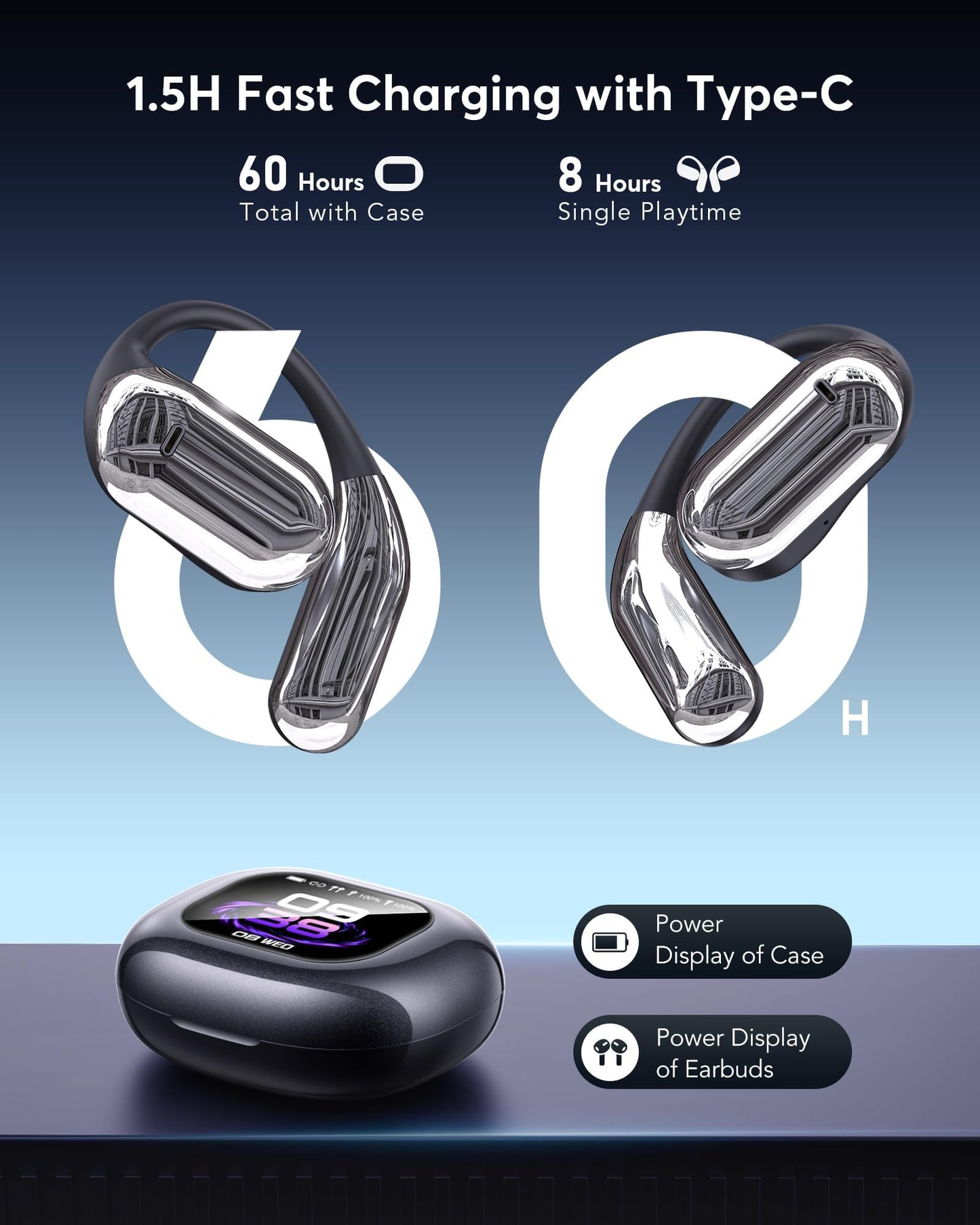 AI Language Translation Earbuds, Bluetooth 5.4 Headphones Translator for 144 Languages & Accents, OWS LCD Touch Screen Real-Time Earphones Fit iOS and Android Ideal for Travel Business Learning