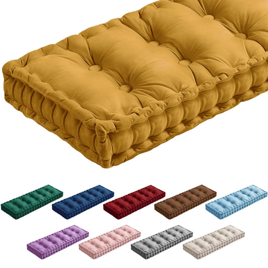 Threehoney Bench Cushions for Indoor Furniture 40x20 in Velvet Kitchen Dining Piano Window Seat Cushion, Tufted Patio Porch Swing Thicken Bench Pad Memory Foam(Yellow)