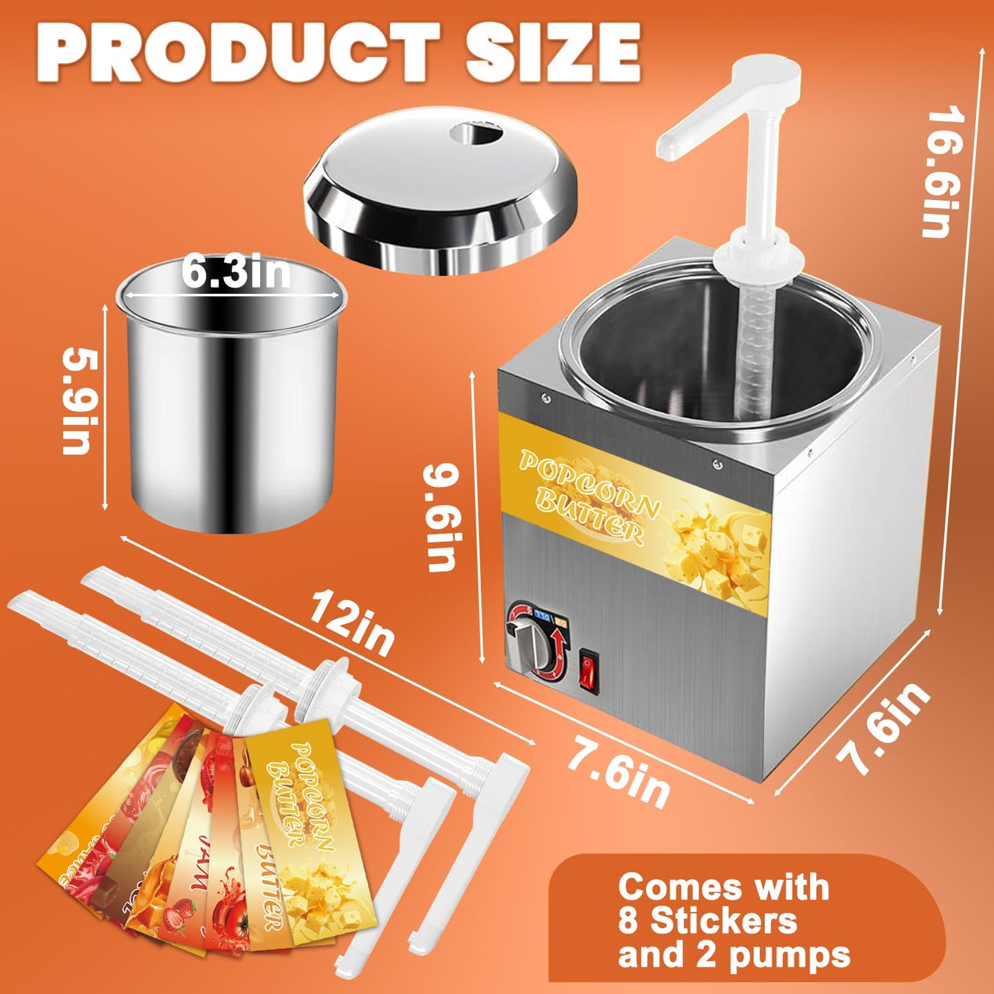 Nacho Cheese Dispenser 4.7Qt Nacho Cheese Warmer Commercial Hot Fudge Dispenser for for Cheese Caramel, with 2 Pumps and 8 Stickers