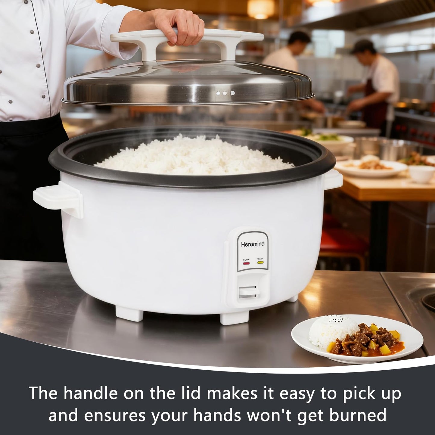 Heromind Commercial Rice Cooker, 90-Cup Rice Cooker, 16Qt / 18 L Large Rice Cooker with Nonstick Inner Pot, Fast Cooking and Auto Keep Warm, with Rice Cup and Paddle, Easy to Clean, 1950W