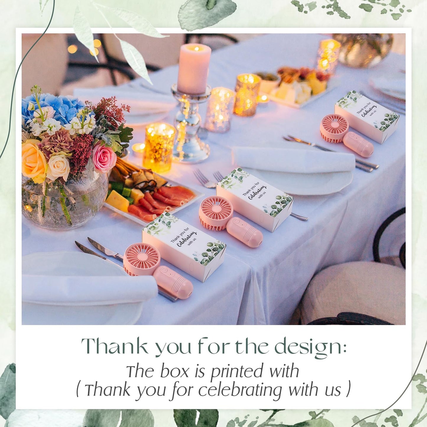 Retisee 50 Pack Wedding Portable Mini Handheld Battery Powered Fans Gift for Guests Thank You USB Small Personal Fan with 3 Speeds for Summer Bridal Shower Party Favor(Leaf,Pink)