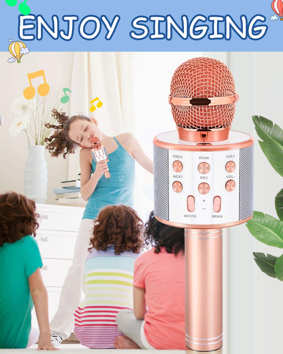 Dodosky Toys for Girls Age 5-12, Wireless Bluetooth Karaoke Microphone for Kids Popular Toys for 5 6 7 8 9 10 11 12 Year Olds Girls Boys Best Gifts for 5-12 Year Olds Girl Boy Teen - Champagne