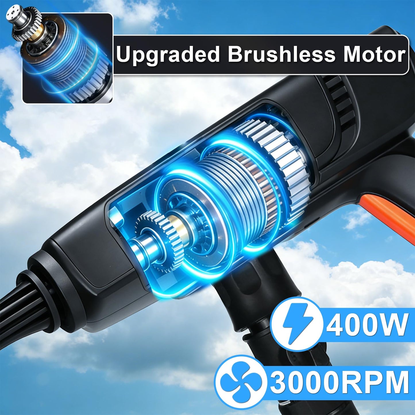 Huhomco Cordless Pressure Washer Battery Powered - 1500PSI 2.6GPM Portable Power Washer with 400W Brushless Motor, Dual 4.0Ah Batteries & 6-in-1 Nozzle for Home Outdoor Cleaning