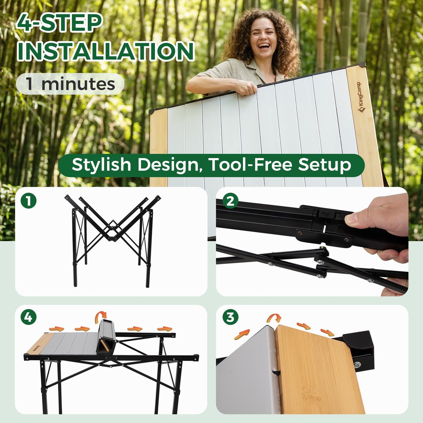 KingCamp Camping Table Folding Portable Table Aluminum Roll Up Lightweight Foldable Large Camp Table for Indoor Outdoor Picnic Backyard, 53.5"X27.5"