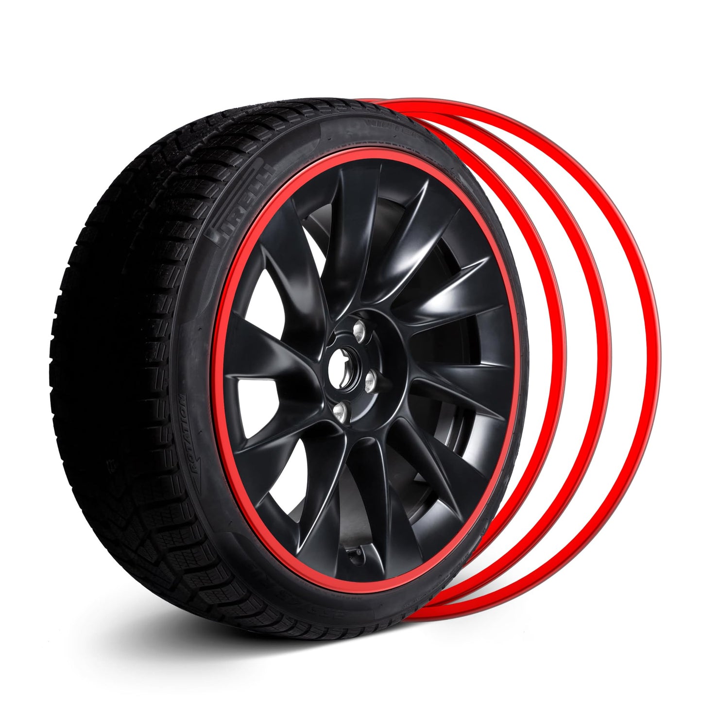 EVOOOR Automotive Alloy Wheel Rim Protector - Covering The Entire Rim of The Wheel hub - Strips for Curb Rash Prevention - Set of 4 Rim Protector Easy to Install(22'',Red)