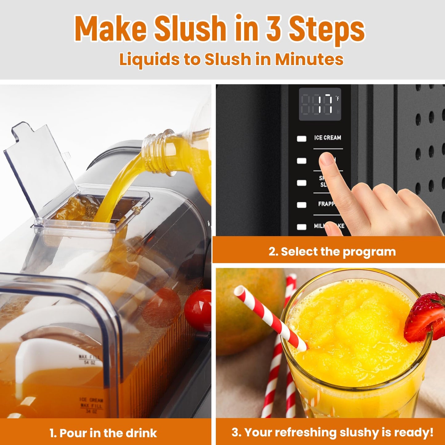 Slushie Machine: No Ice Needed Slushy Machine for Home, 6 Preset, Real-Time Temp Display, Auto-Clean | Frozen Margaritas, Cocktails, Frappés, Ice Cream, Smoothies, Milkshakes,Summer Parties