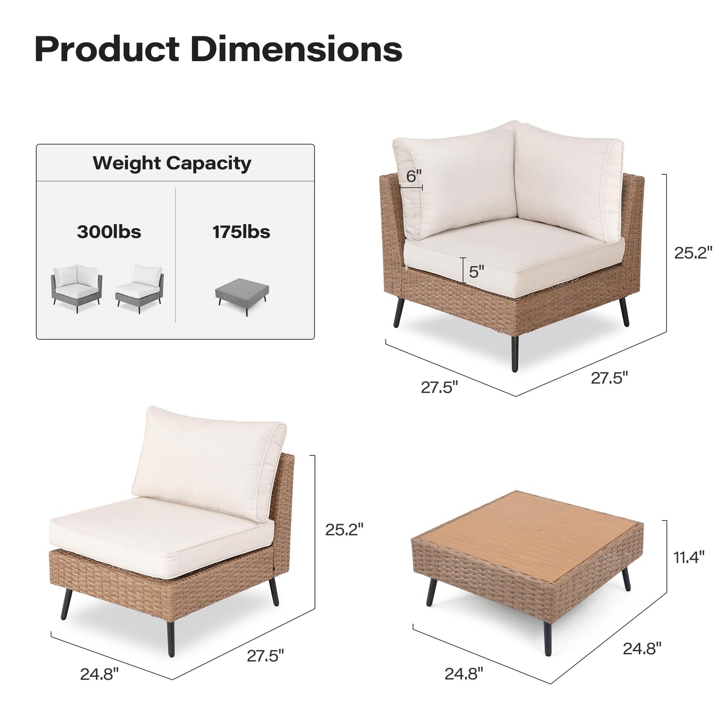 LAUSAINT HOME Outdoor Patio Furniture, 7 Piece Outdoor Sectional Sofa PE Rattan Wicker Patio Conversation Sets, All Weather Patio Furniture Set with Thick Cushions for Garden, Backyard(Beige)