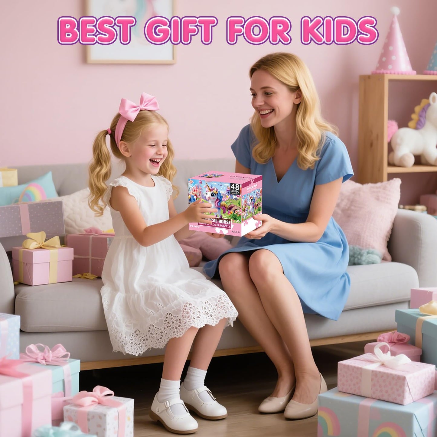 Jumbo Floor Puzzle for Kids,48 Piece Unicorn Large Jigsaw Puzzles,Puzzle for Toddler Ages 3-5,Fun Educational Preschool Learning Toy Easter Gift for Boys & Girls Ages 4-8