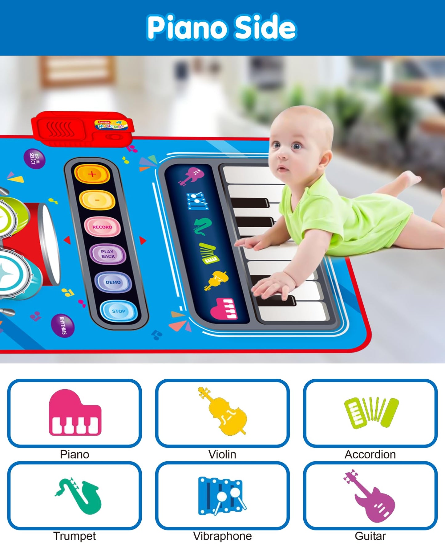 DQMOON Toys for 1 Year Old Boy Gifts, Baby Musical Mat with Piano & Drum, Adjustable Volume, 12-18 Months Toddler Toys, Christmas Birthday Easter Gifts for 1-2 Year Olds Boys Girls (Blue)