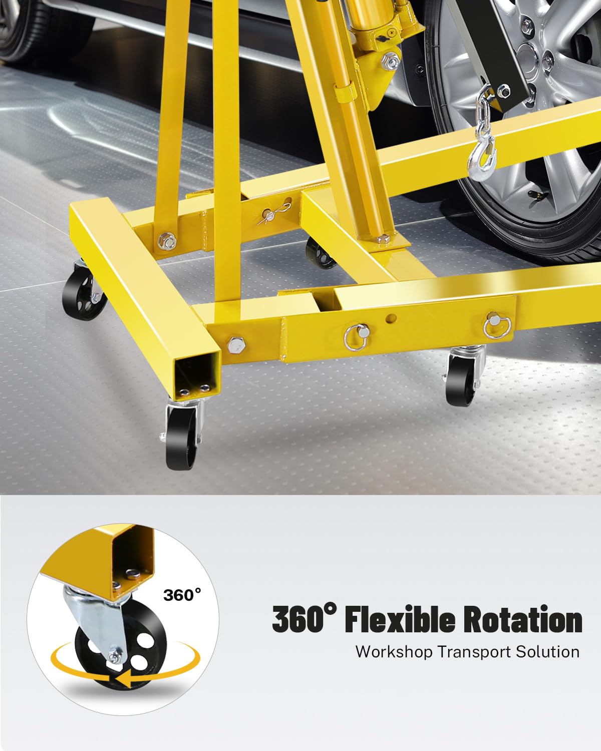 Garvee 2 Ton Engine Hoist Cherry Picker, 4400 Lbs Capacity with 6 Steel Casters & Foldable Design - Heavy-Duty Portable Hydraulic Crane for Truck Engines, Boat Motors, Farm Equipment
