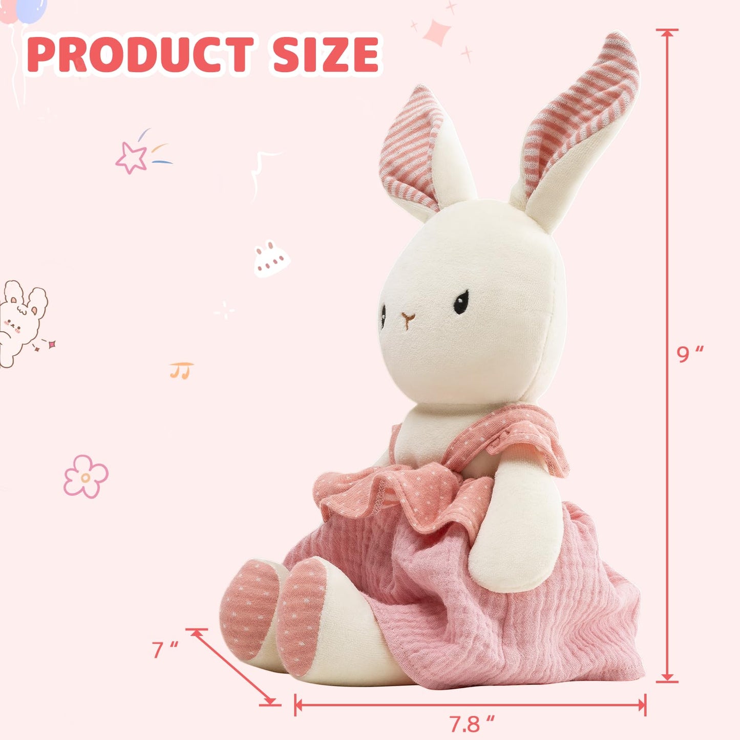 CUDDLE CORNER Bunny Stuffed Animal Organic Cotton Baby Plush Toys, 9" Organic Cotton Plush Bunny Toy with Dress, Cute Soft Stuffed Rabbit Doll for Babies and Toddlers