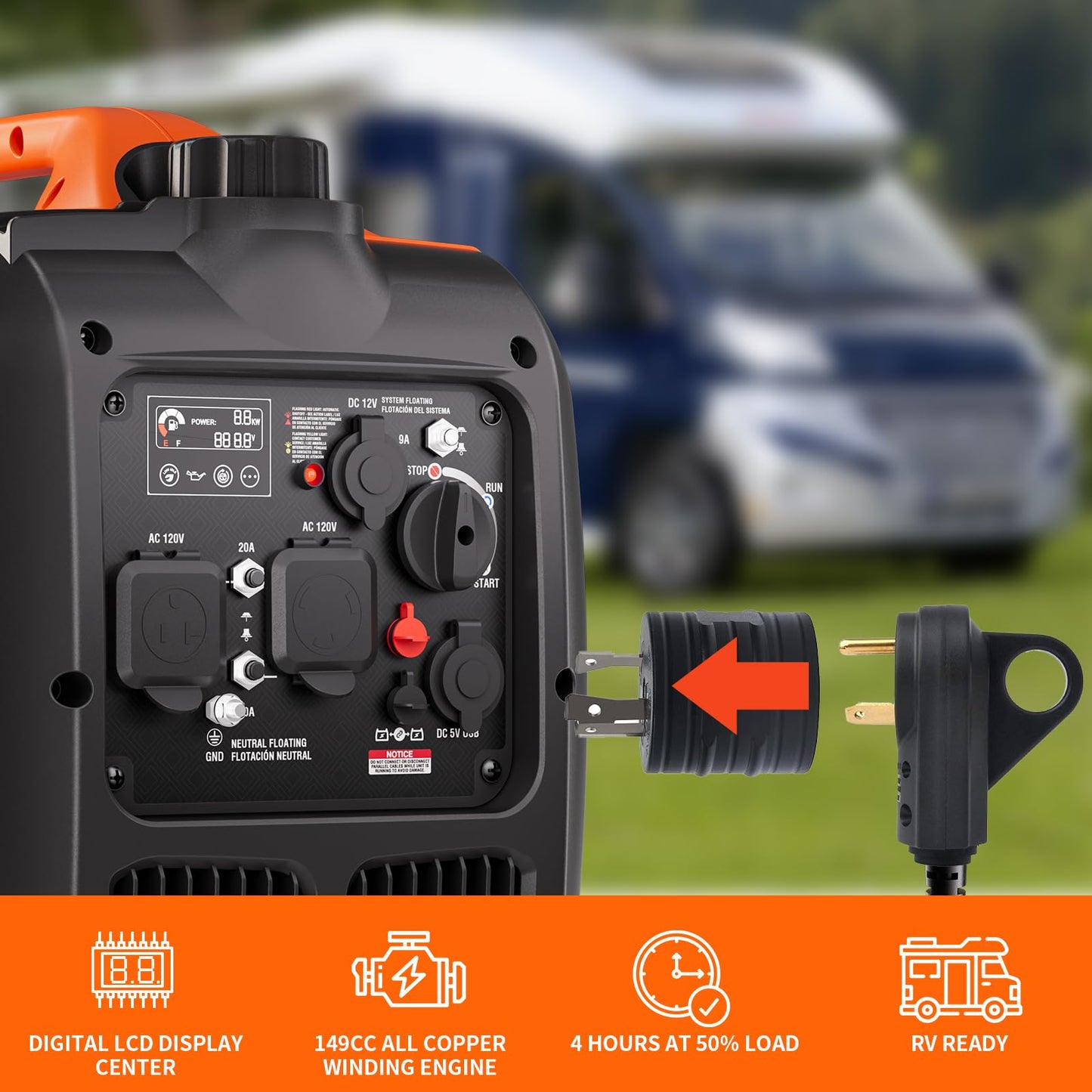 AIVOLT Inverter Generator 4300W Gas Powered Portable Super Quiet Outdoor Generator RV Ready for Camping Tools and Home Use, EPA Compliant