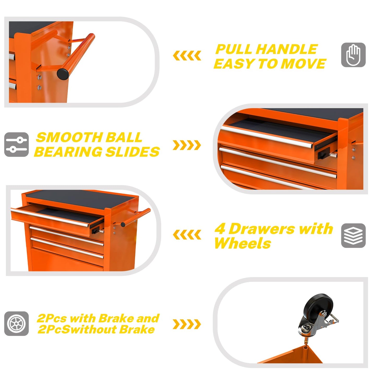 4-Drawer Heavy-Duty Rolling Tool Chest with Wheels, Steel Storage Organizer Cart with Handle, Metal Tool Cabinet for Garage, Workshop, and Repair Shop