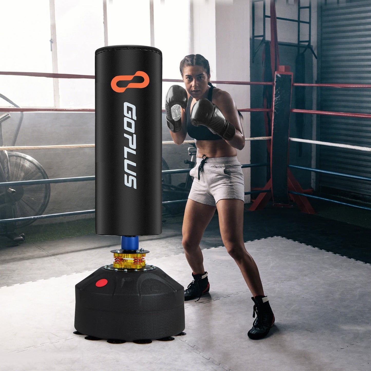 Goplus Freestanding Punching Bag, 220LBS Heavy Boxing Bag with Gloves, Shock Absorber, 12 Suction Cup Base, Kickboxing Bag with Stand for Adults Youth Men Women Home Gym (68'' Height)