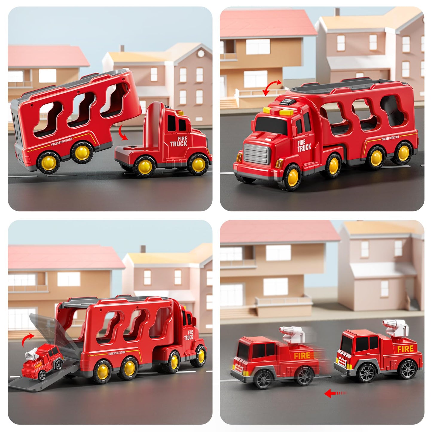 JUKUDAHU Truck Toys for 3 4 5 6 Years Old Boys, Toddler Car Toys for Toddler Boys Ages 3-5, Fire Toys Car Carrier Vehicle Toy Set, Kids Toys Truck Set for Age 3-9