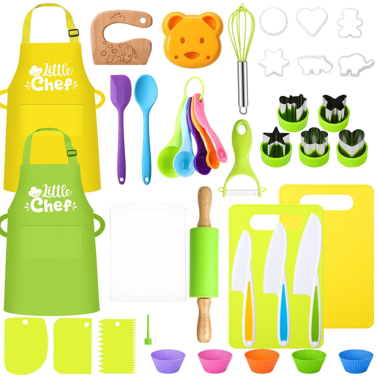 Fingertip WD 41 PCS Kids Cooking Sets Real, Toddler Kitchen Tools Kids Baking Set Kids Chef Set with Apron, Knives, Kids Baking Kit, Toddler Cooking Set for Boys and Girls