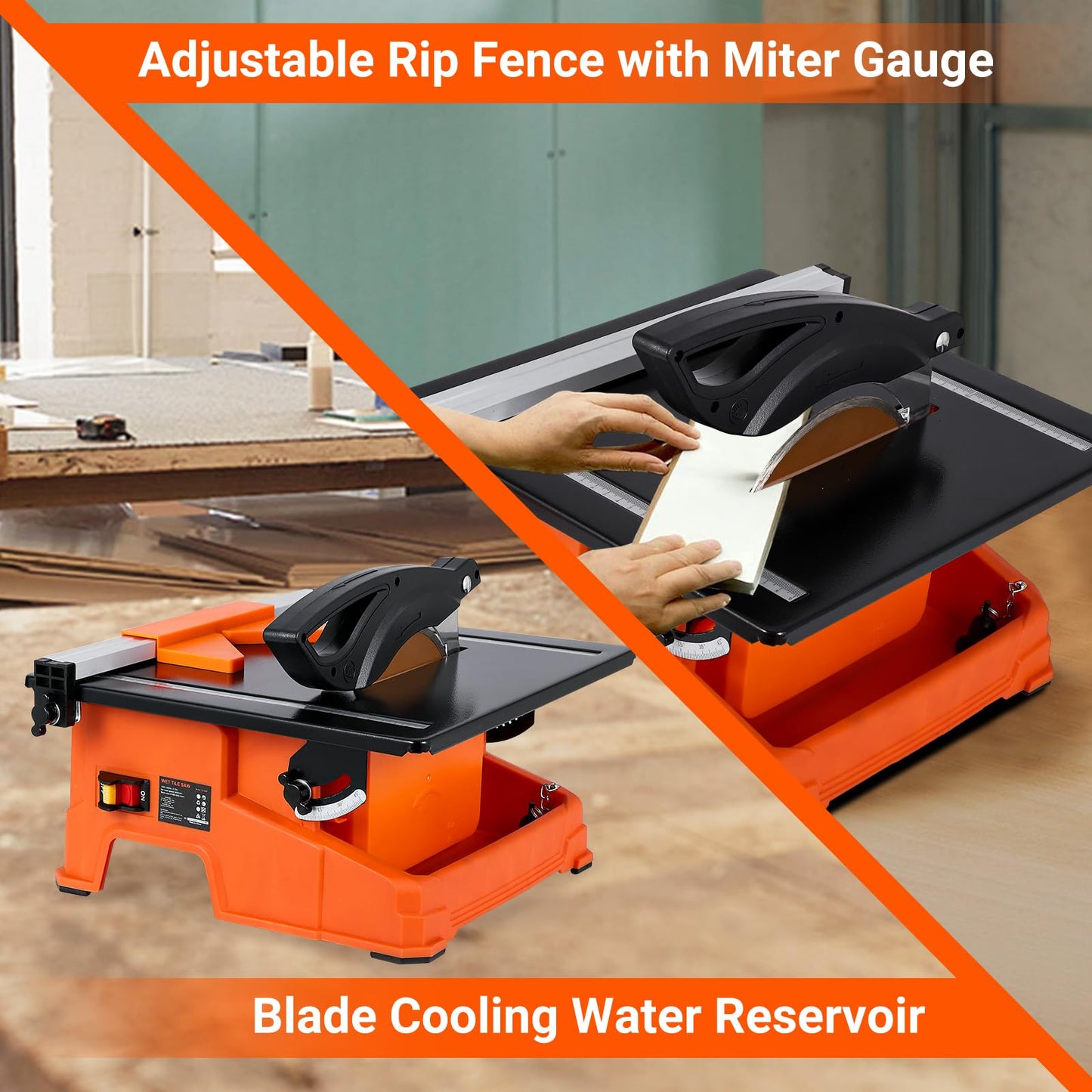 Towallmark 7 inch Wet Tile Saw, 6500 RPM & Pure Copper Motor, Bevel cuts tile from 0 to 45, Tile Cutter Wet Saw with Water Reservoir for Cutting Tiles and Stones, for DIY Enthusiasts