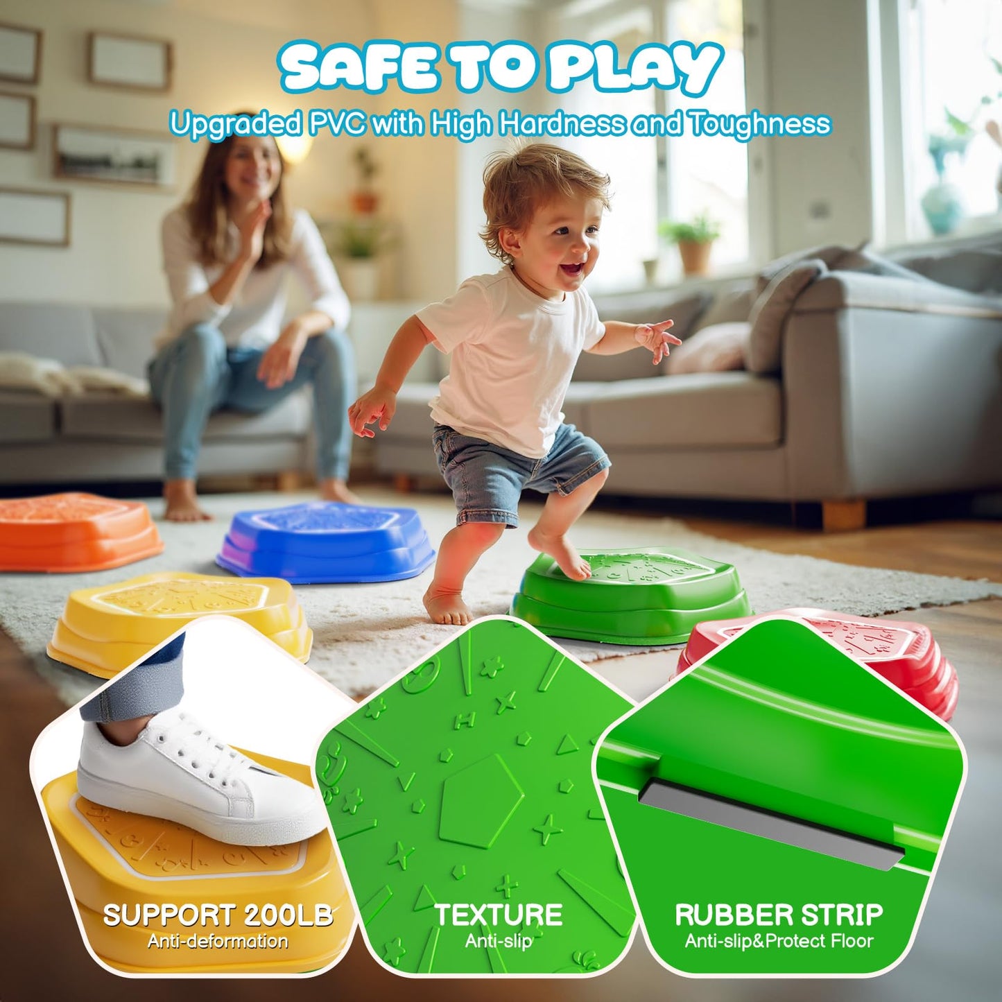 Calo 5Pcs Rechargeable Stepping Stones for Kids Toddler 3-5 with Light&Music,Balance Sensory Stepping Stones Indoor Outdoor Play,5 Long-lasting Batteries, Instant Response,Upgraded PVC, Support 200LBS