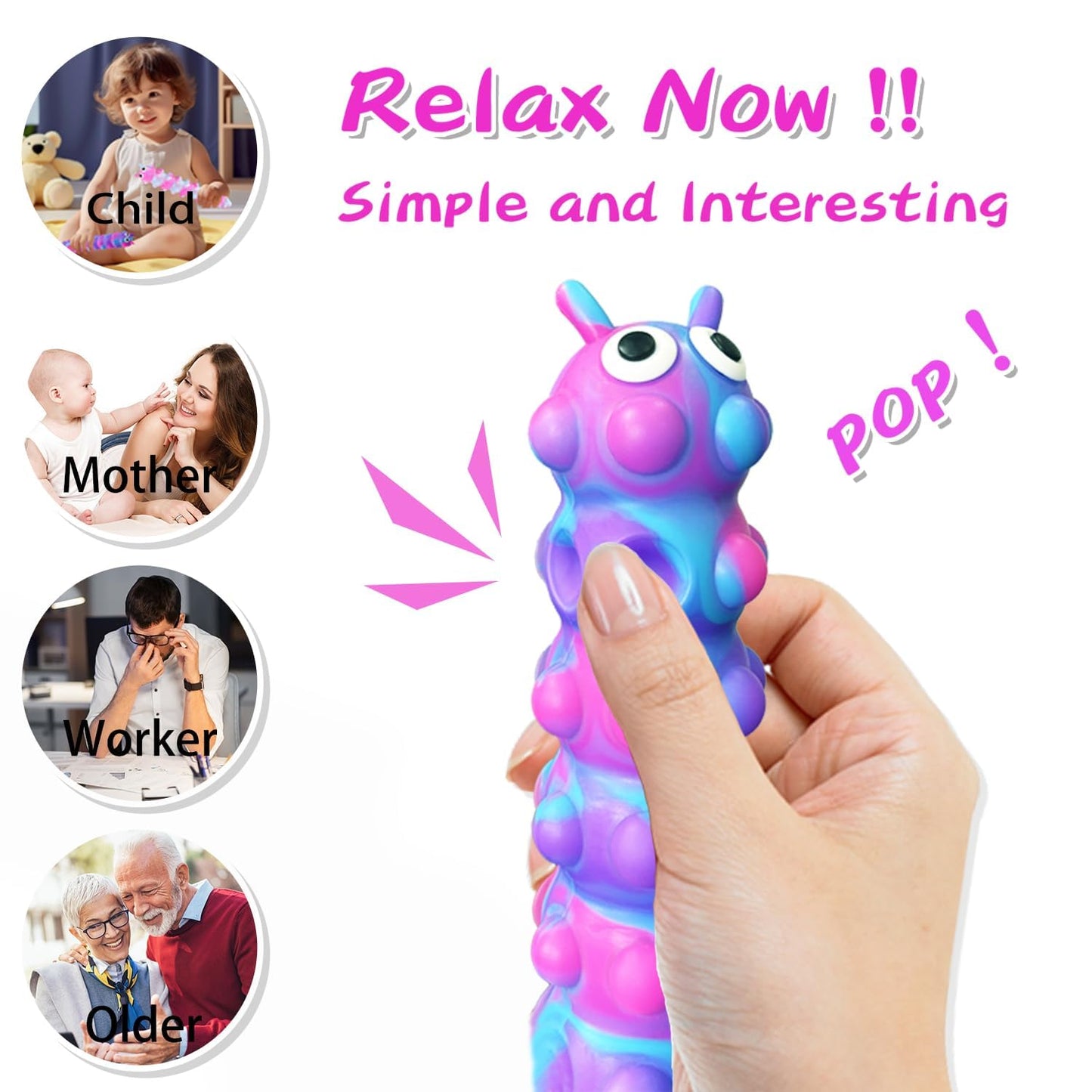 Langmeil Suction Pop Fidget Toy, Relax and Pressure Relief Toys, 3D Squeeze Anti-Pressure Popper Sensory Toys for Kids and Adults(Purple & Pink)