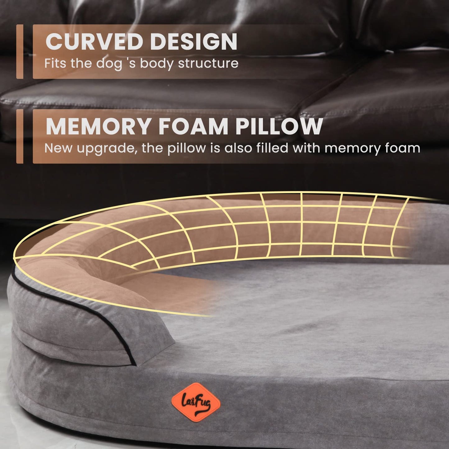 Laifug Memory Foam Oval Dog Bed (54x36x12Inches, Dark Gray), Orthopedic Dog Bed for Dogs with Durable Waterproof Liner & Removable Washable Cover & Nonskid Bottom