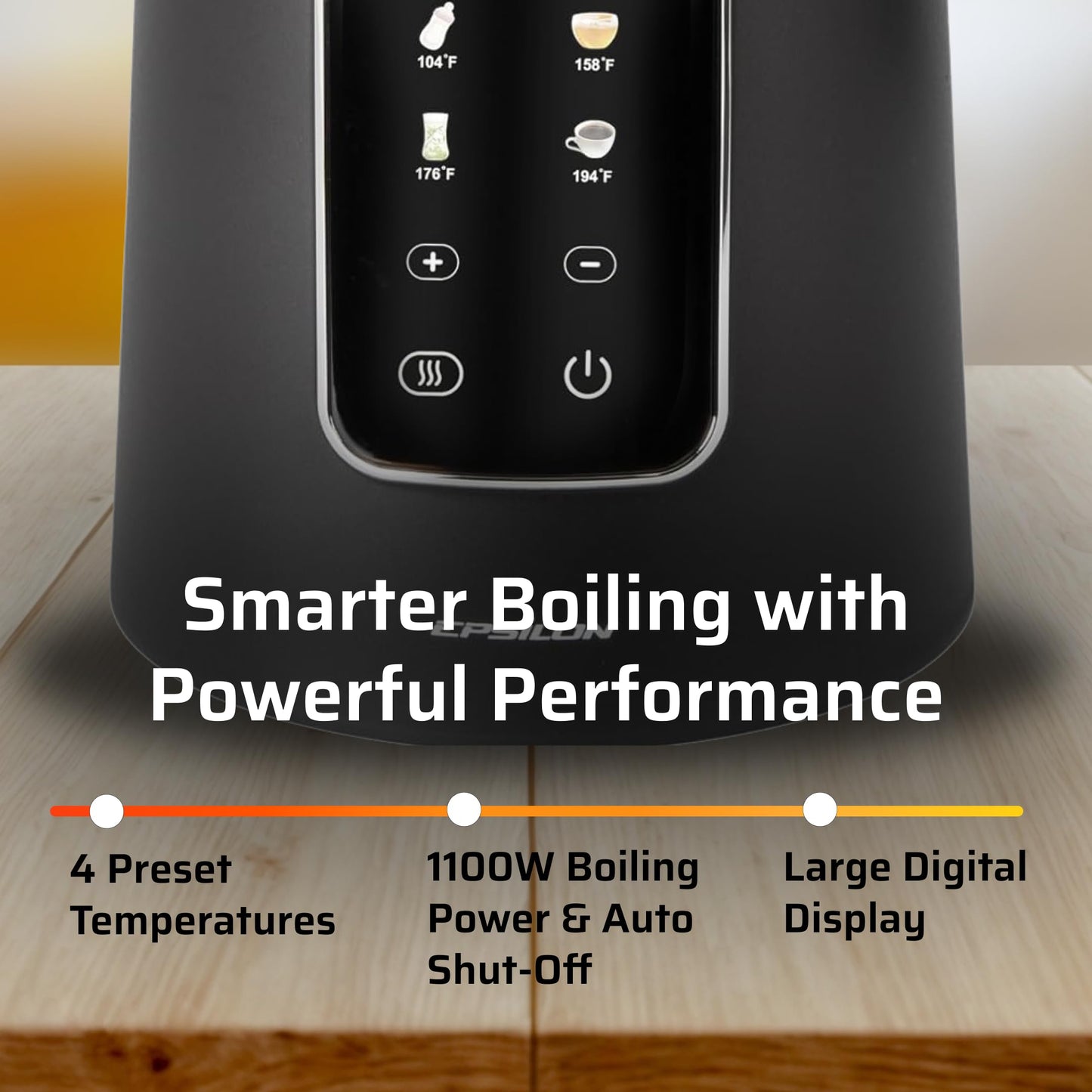 Epsilon LCD Electric Kettle 1100W - 1.7L Hot Water Tea Kettle with Digital Display, Temperature Control, Fast Boil, BPA-Free Electric Teapot with Auto Shut-Off & Boil Dry Protection