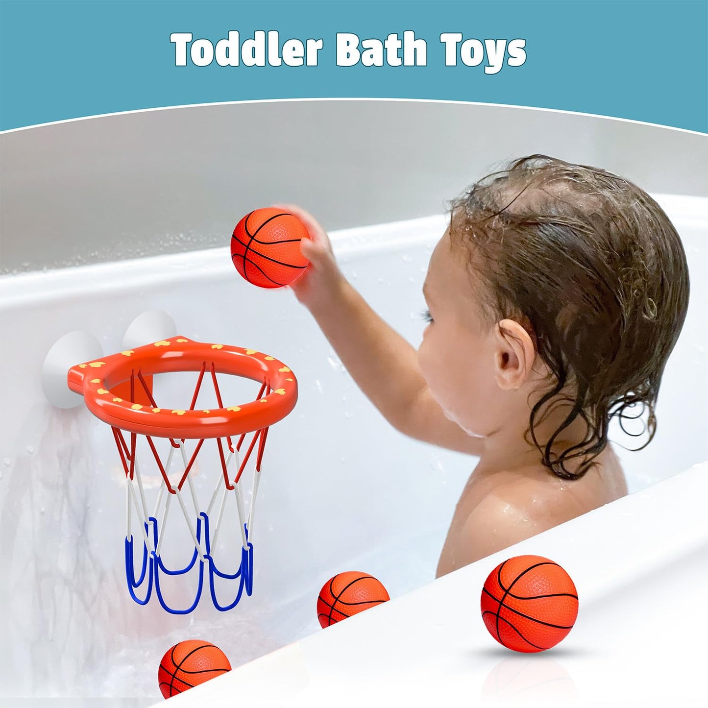 MARPPY Bath Toys - Bathtub Basketball Hoop for Toddlers | Bath Toys for Kids with 4 Mold-Free Balls & Strong Suction Cup Basketball Hoop | Toddler Shower Toys and Fun Kid Bathtub Toys | Boys or Girls