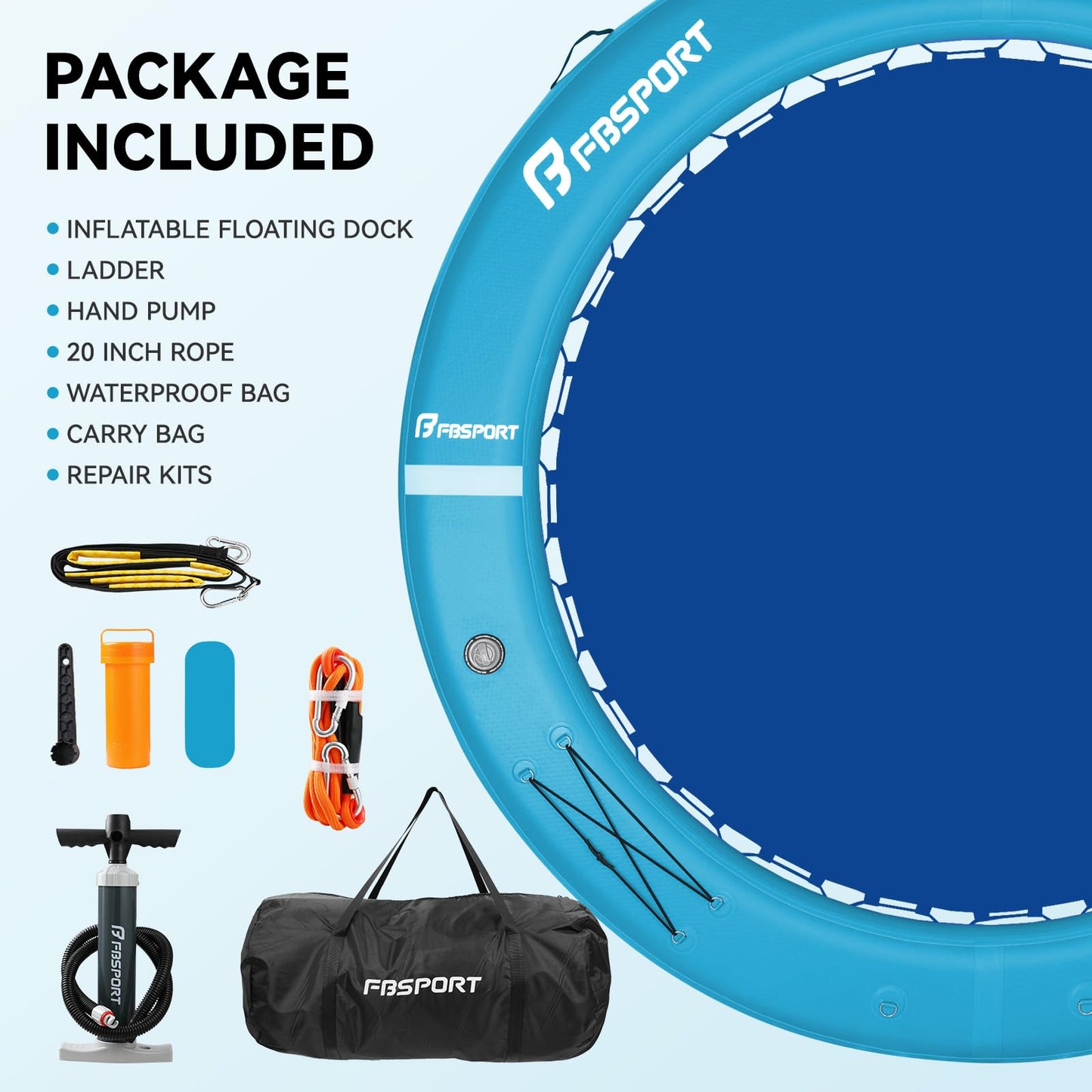 FBSPORT Inflatable Water Hammock Round Floating Ring, 8ft Inflatable Dock Floating Platform for Lake W/Cupholder, Sun Float Chill Raft Float Ring Tanning Pool Lounger Island Platform Pad, Blue