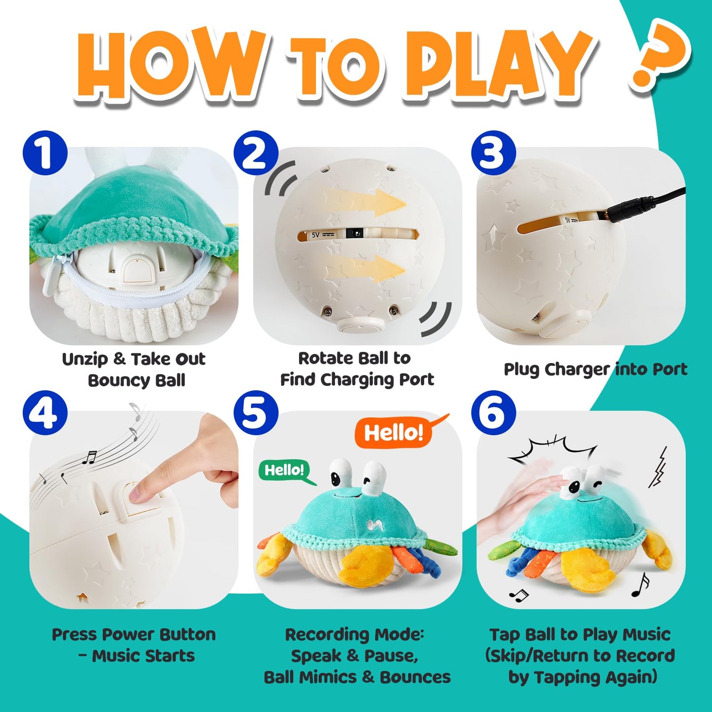 FUNZBO Baby Tummy Time Toys 12 18 Months -Musical Dancing Crawling Crab Babies Plush Toy, Interactive Infant Toys With 50 Songs & Recording Feature,Birthday Gifts for 1 2 3 Year Old Boys Girls Toddler