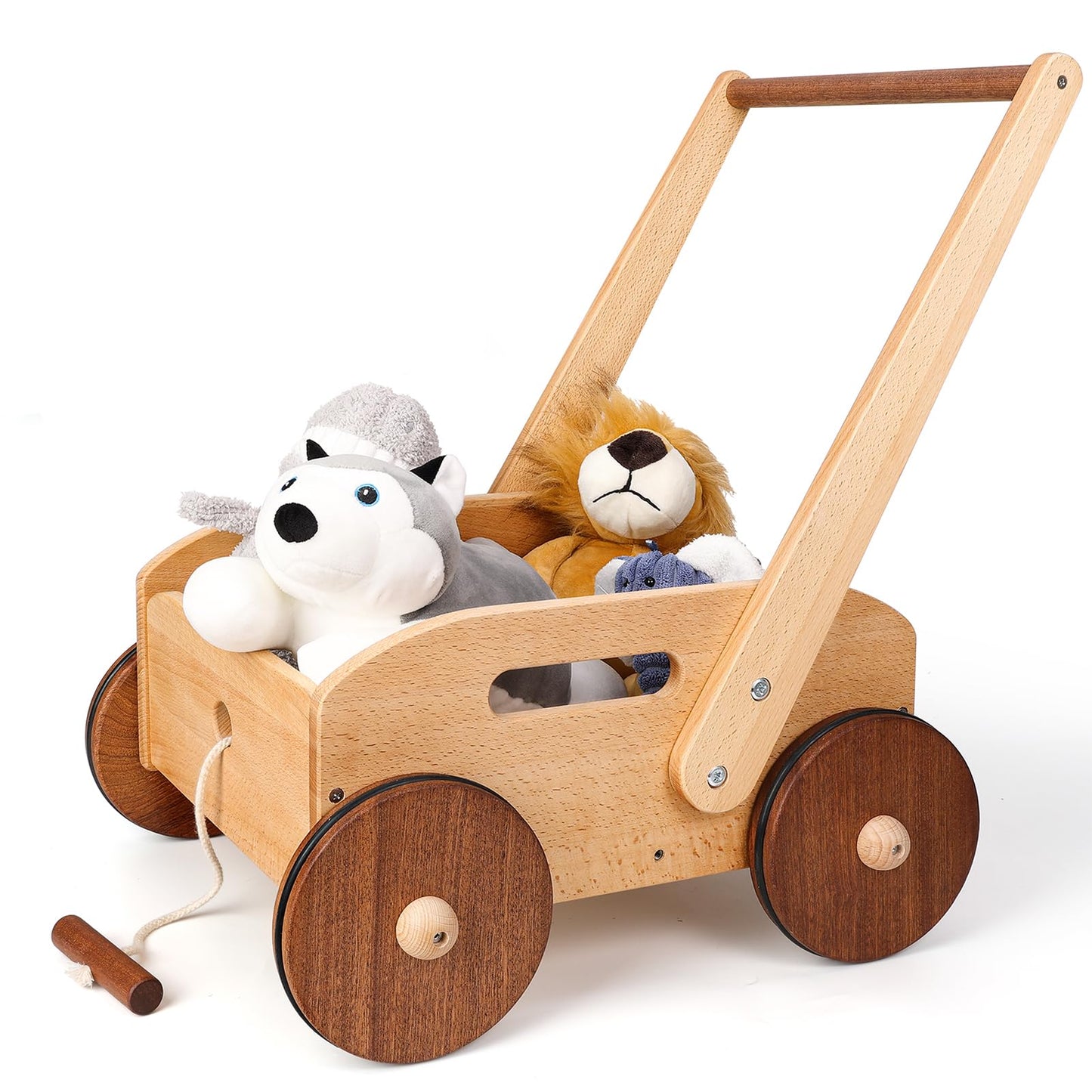 Woodtoe Wooden Baby Walker, Adjustable Speed Baby Push Walker, Montessori Push Toys for Babies Learning to Walk, Educational Walking Toys Gift for Toddler Boys Girls 1 2 3 Years Old