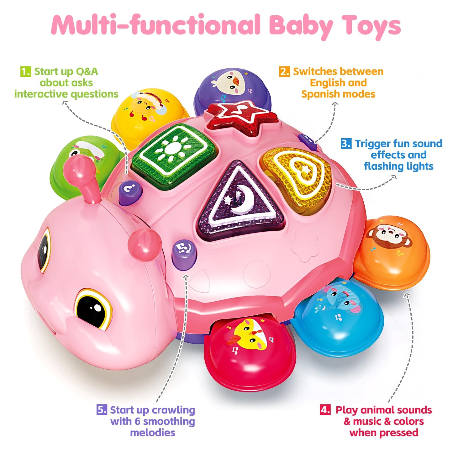 Baby Crawling Toys for 6-12 Months, Musical Toys for Infants 7 8 9 10 11 Months, Early Learning Educational Toy with Sound, Tummy Time Development Toys, Christmas Birthday Gifts for 1 Year Old, Pink