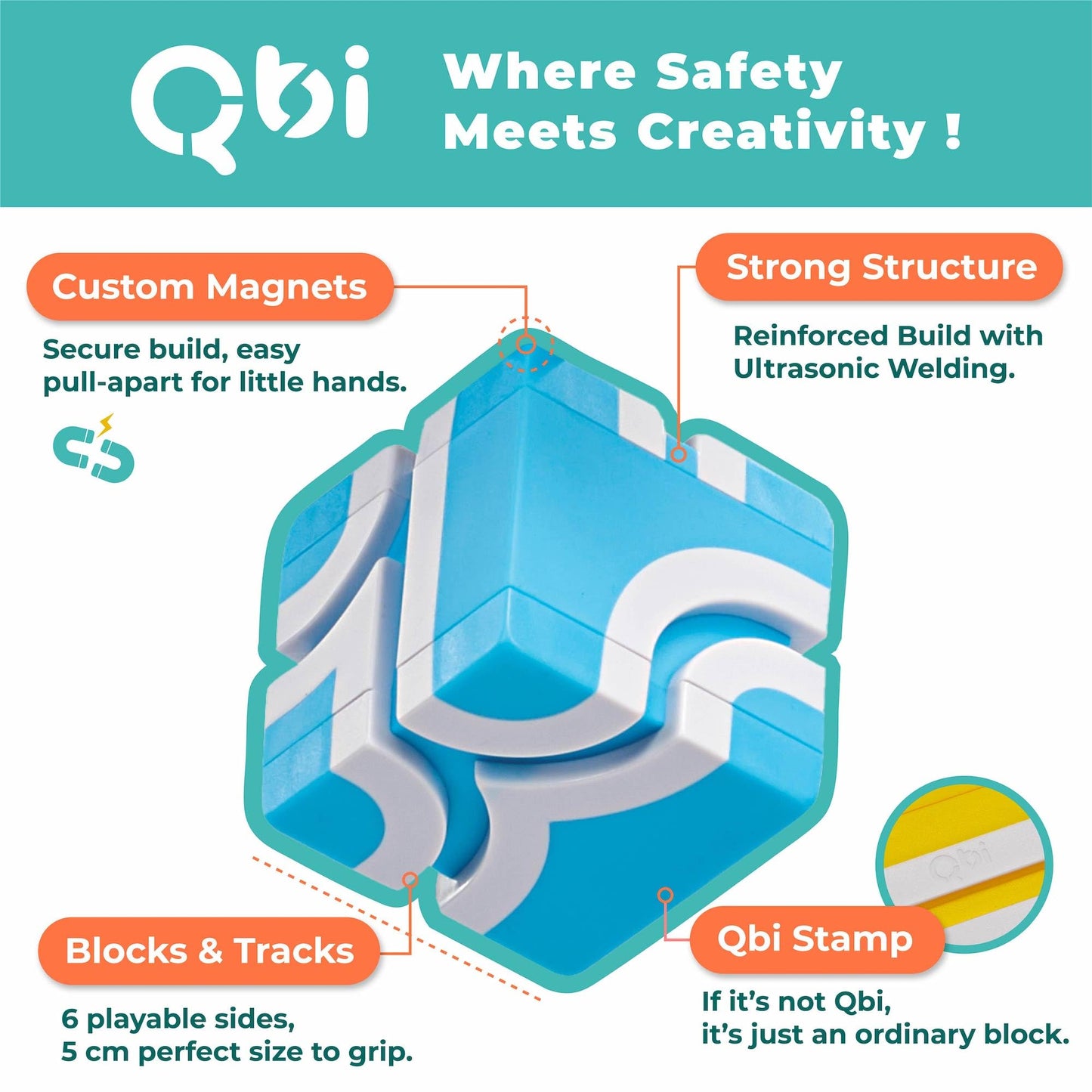QBI STEM All-in-1 Toy Set with 6 Cars & 3D Tracks | Open Ended Educational Sensory Magnet Cubes | Montessori Toys, Magnetic Building Blocks for Boys & Girls (82 Pieces)